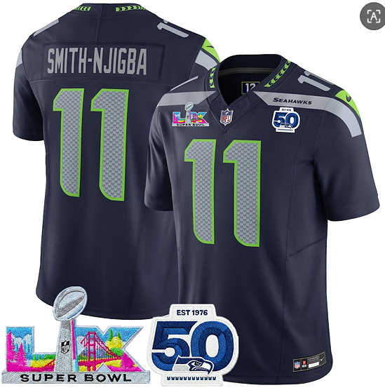 Seattle Seahawks #11 Jaxon Smith-Njigba Navy 2025 F.U.S.E. Super Bowl LX Patch And 50th Season Patch Vapor Limited Stitched Jersey - Zenithce