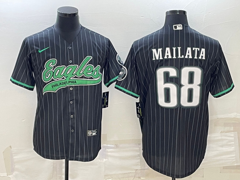 Philadelphia Eagles #68 Jordan Mailata Black With Patch Cool Base Stitched Baseball Jersey - Zenithce