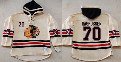 Blackhawks #70 Dennis Rasmussen Cream Heavyweight Pullover Hoodie Stitched NHL Jersey - Zenithce