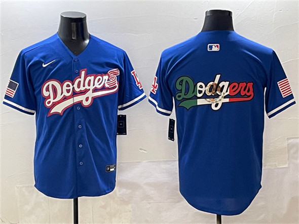 Los Angeles Dodgers Team Big Logo Royal With American Flag Patch Limited Stitched Jersey - Zenithce