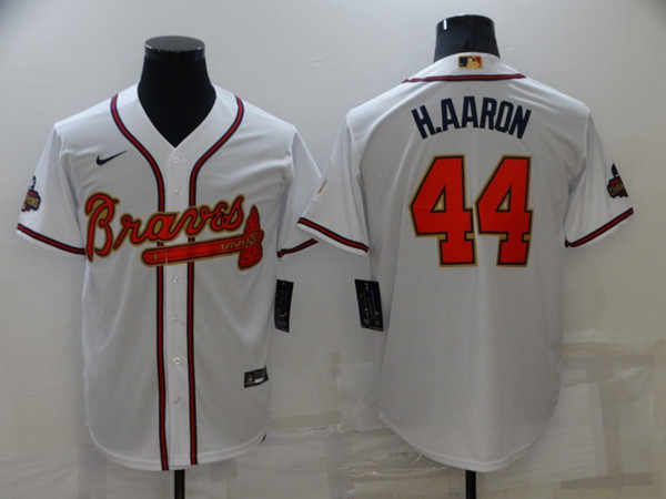 Atlanta Braves #44 Hank Aaron 2022 White Gold World Series Champions Program Cool Base Stitched Baseball Jersey - Zenithce