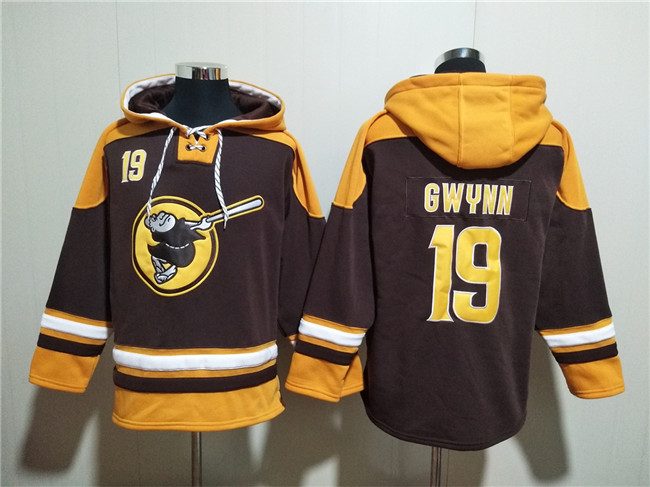 San Diego Padres #19 Tony Gwynn Brown Gold Ageless Must-Have Lace-Up Pullover Hoodie - Zenithce