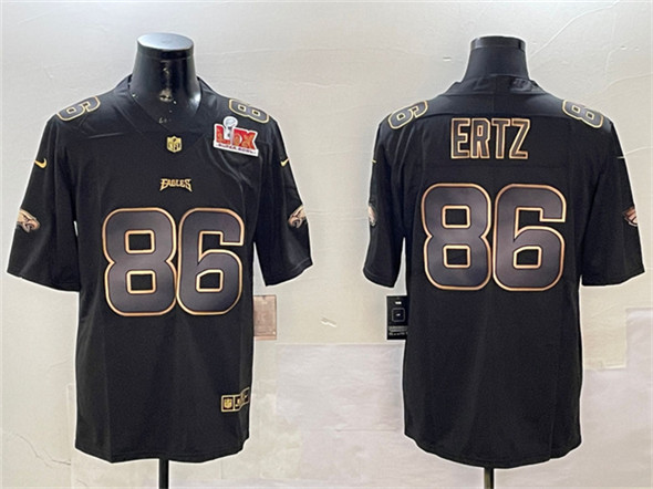 Philadelphia Eagles #86 Zach Ertz Black Gold 2025 Super Bowl LIX Patch Vapor Untouchable Limited Stitched Jersey - Zenithce