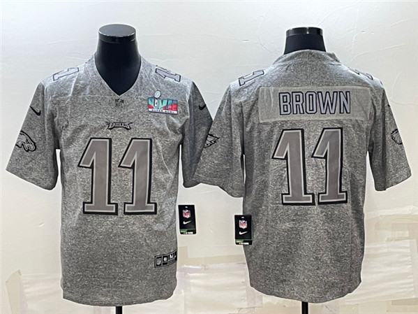 Philadelphia Eagles #11 A. J. Brown Gray Super Bowl LVII Patch Stitched Jersey - Zenithce