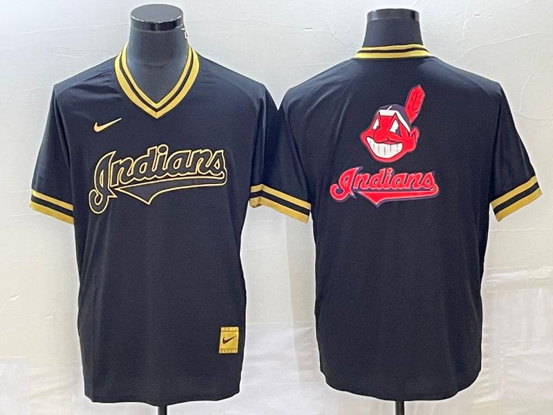 Cleveland Guardians Black Team Big Logo Cool Base Stitched Jersey - Zenithce