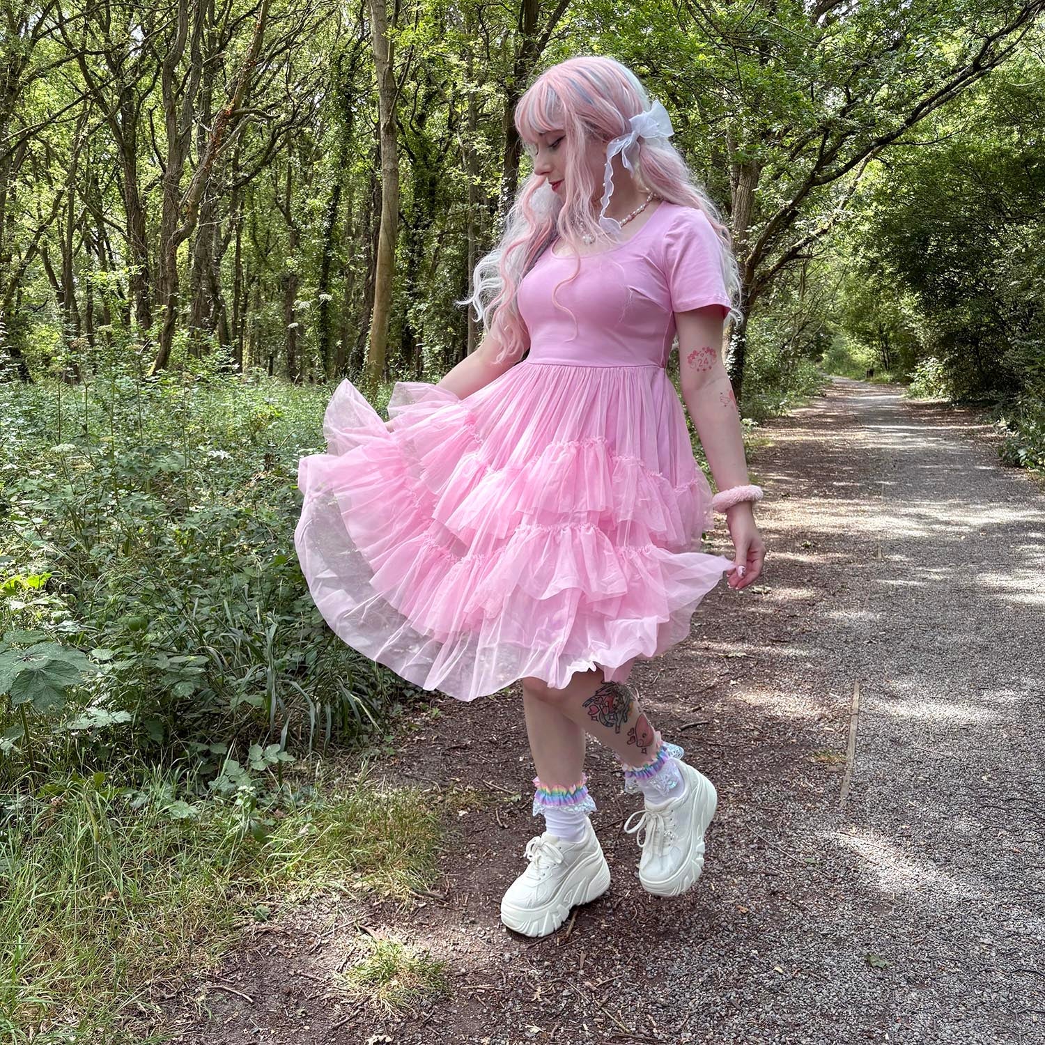 Tee Mesh Dress - Pink Frosting - Zenithce