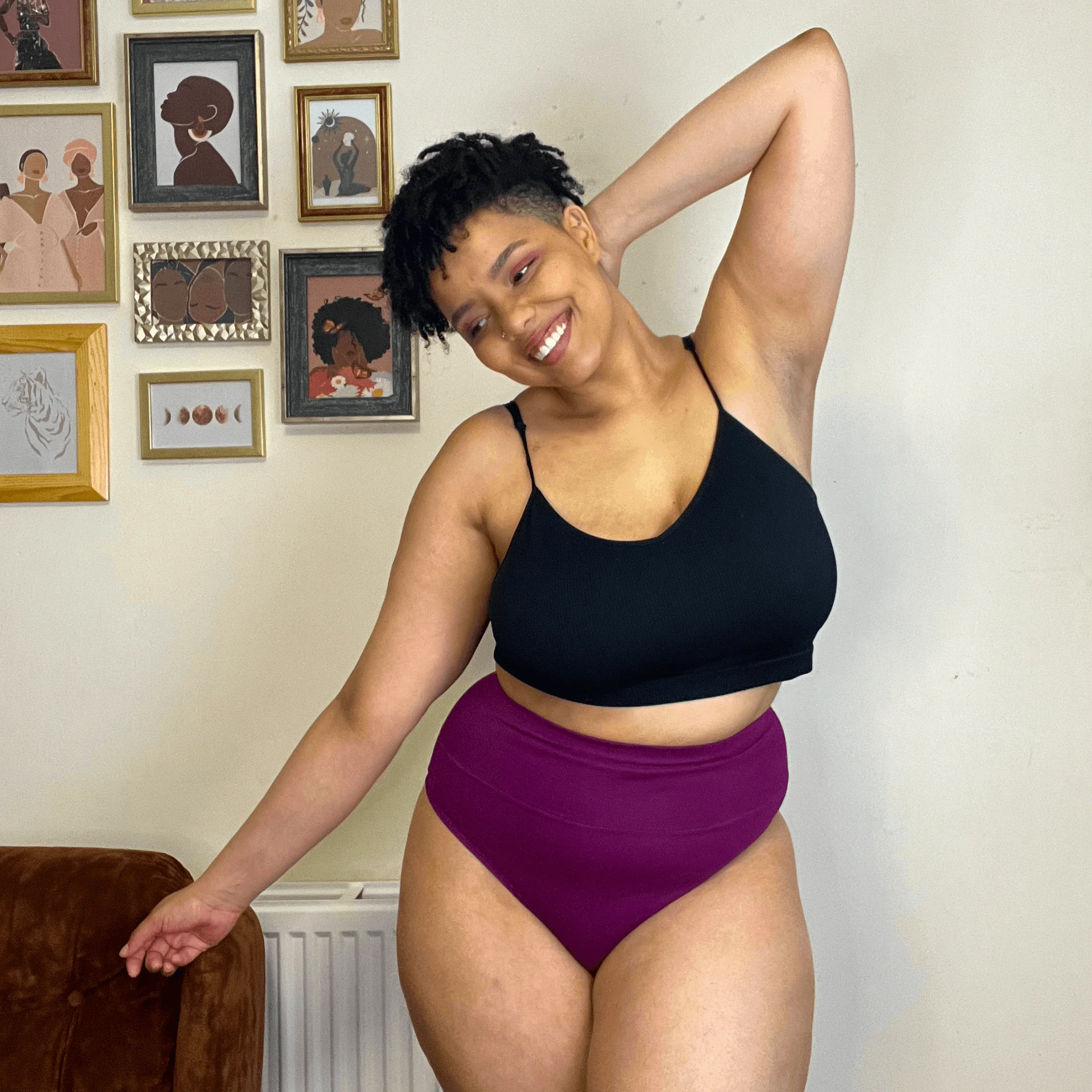 Organic Cotton Cheeky High Leg Knickers - Figgy Pudding - Zenithce