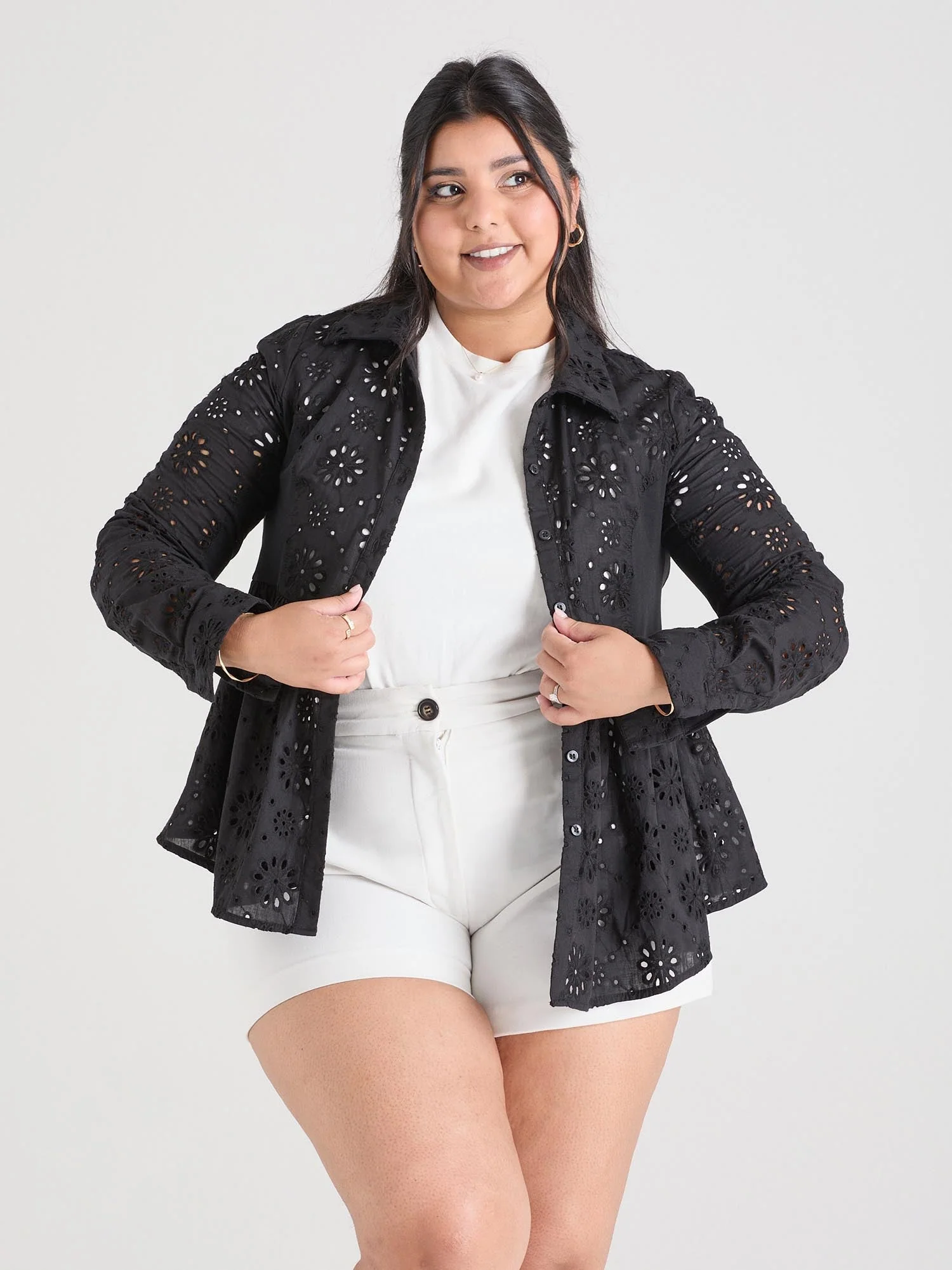 Broderie Anglaise Shirt - Black - Zenithce