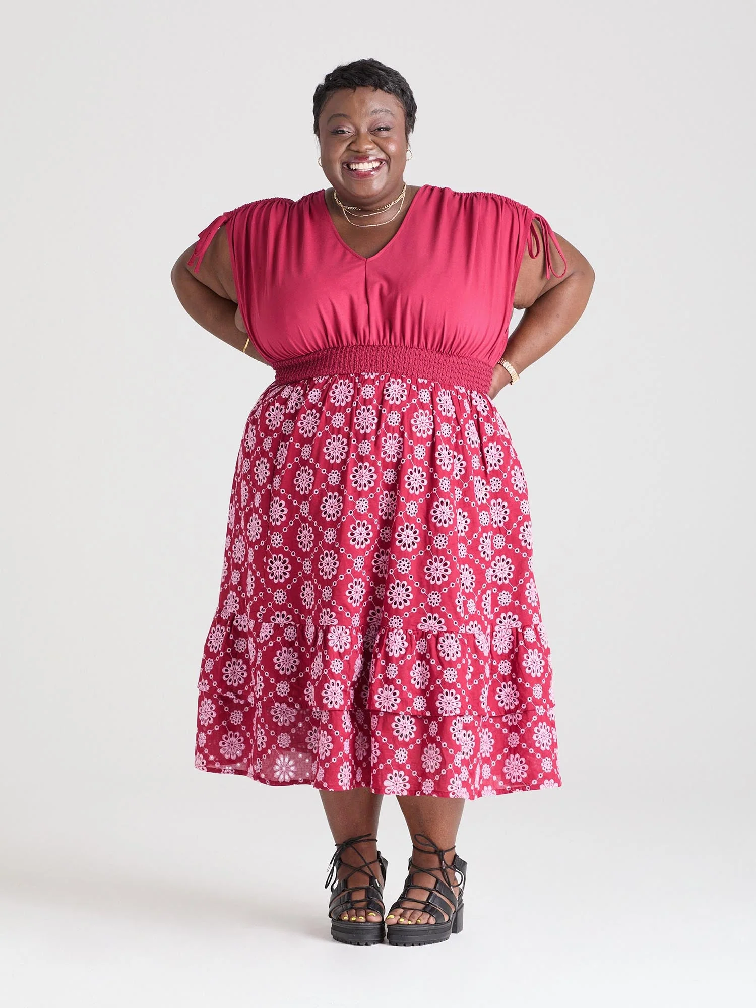 Broderie Anglaise Midi Dress - Blood Red - Zenithce