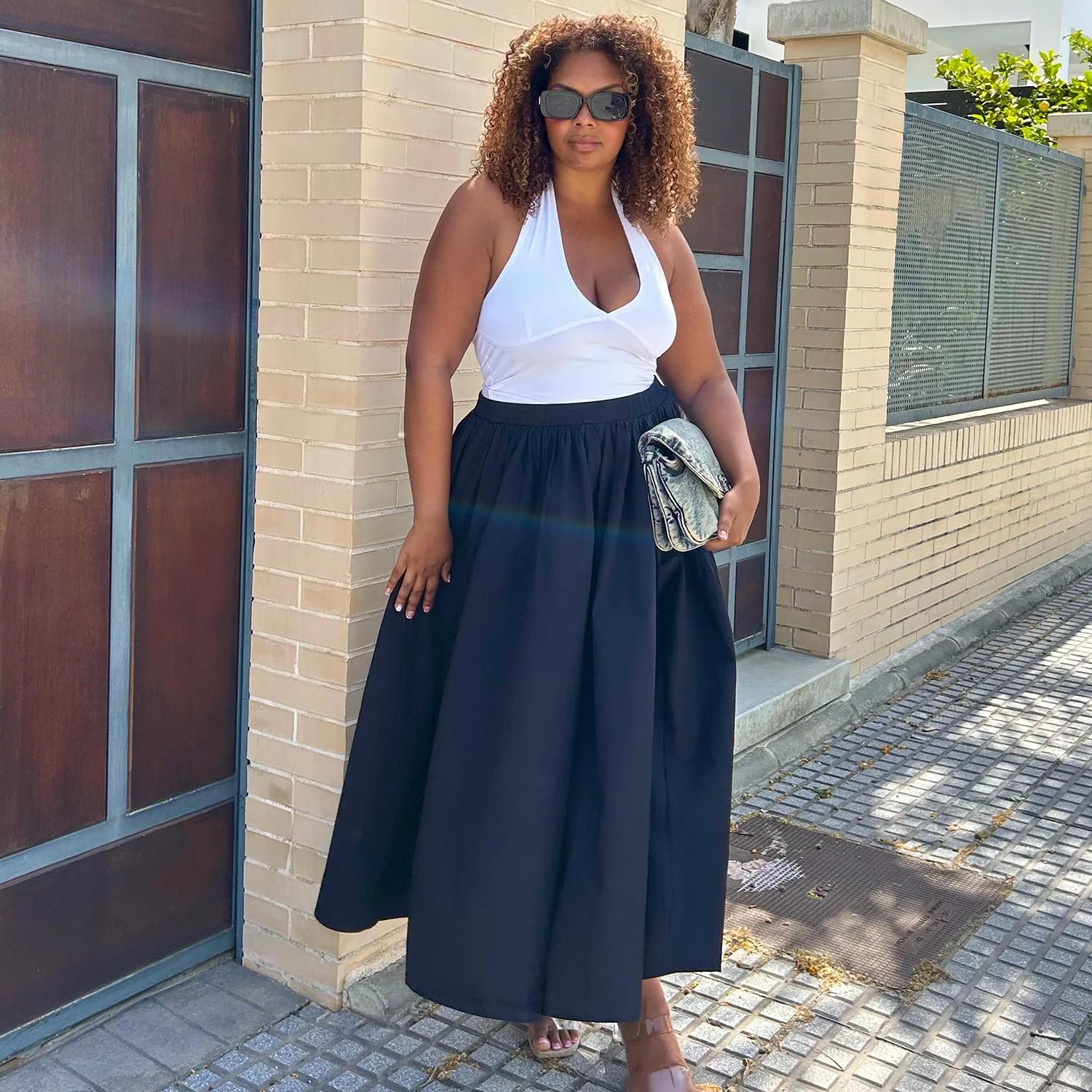 Midaxi Poplin Skirt - Black - Zenithce