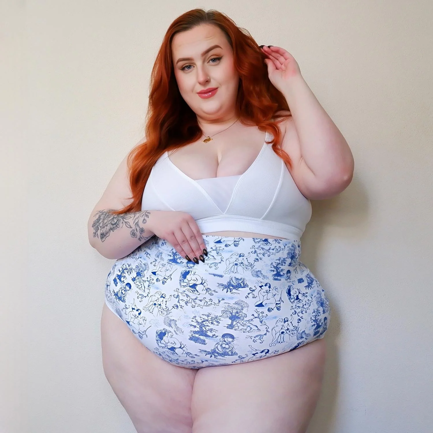 Organic Cotton Super High Waist Knickers - Passion au Jardin - L'Amour Bleu - Zenithce