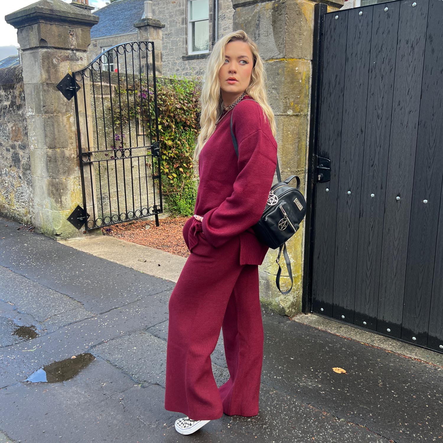 Knit Rib Wide Leg Trousers - Roast - Zenithce