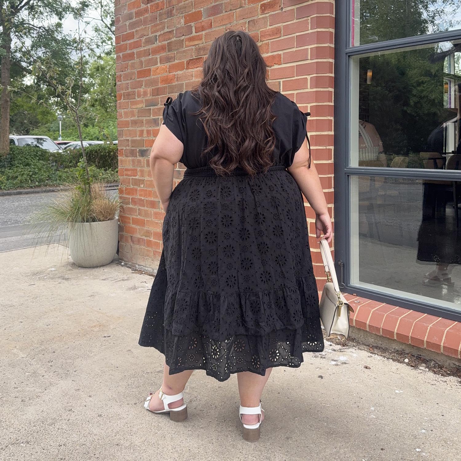 Broderie Anglaise Midi Dress - Black - Zenithce