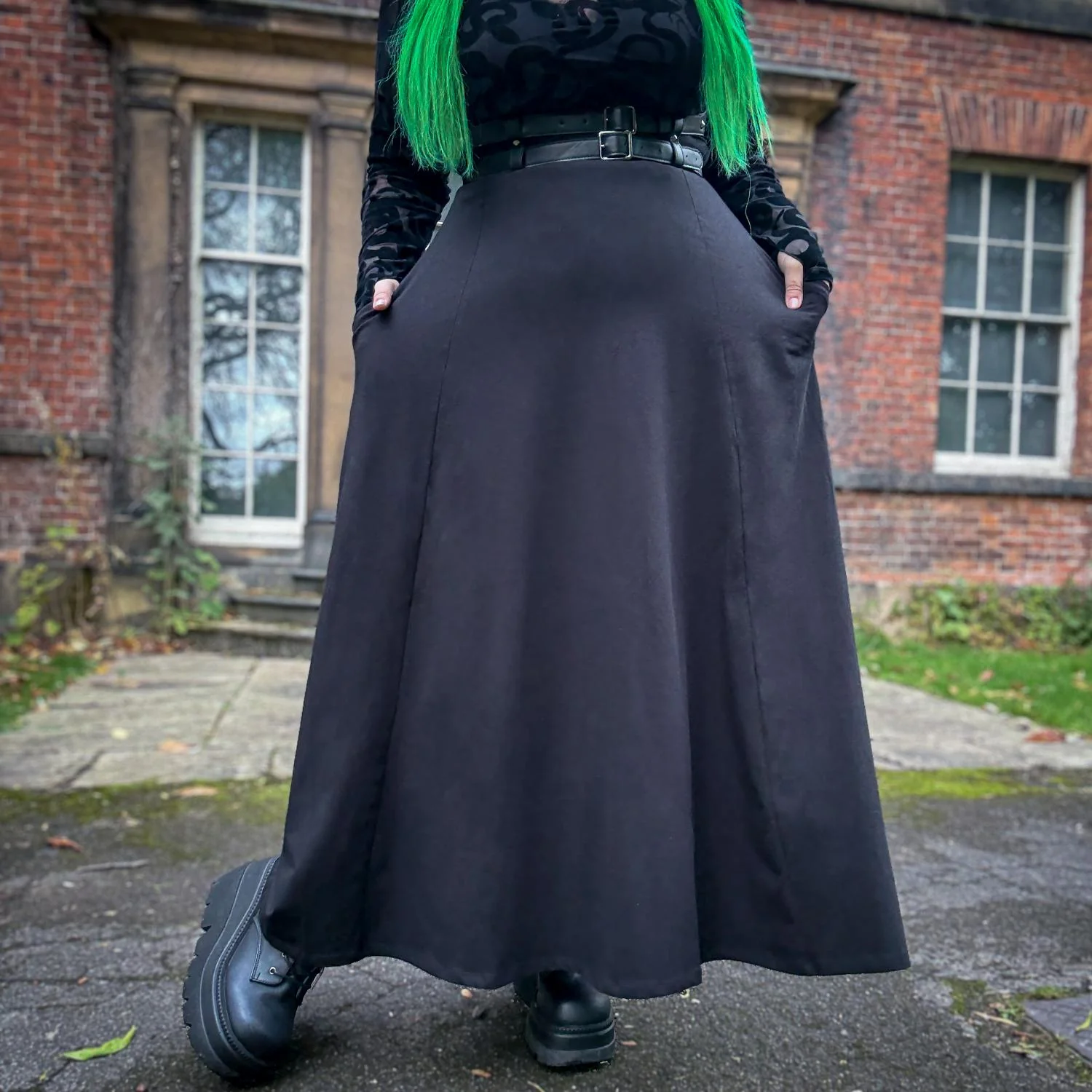 Jersey A-Line Maxi Skirt - Black - Zenithce