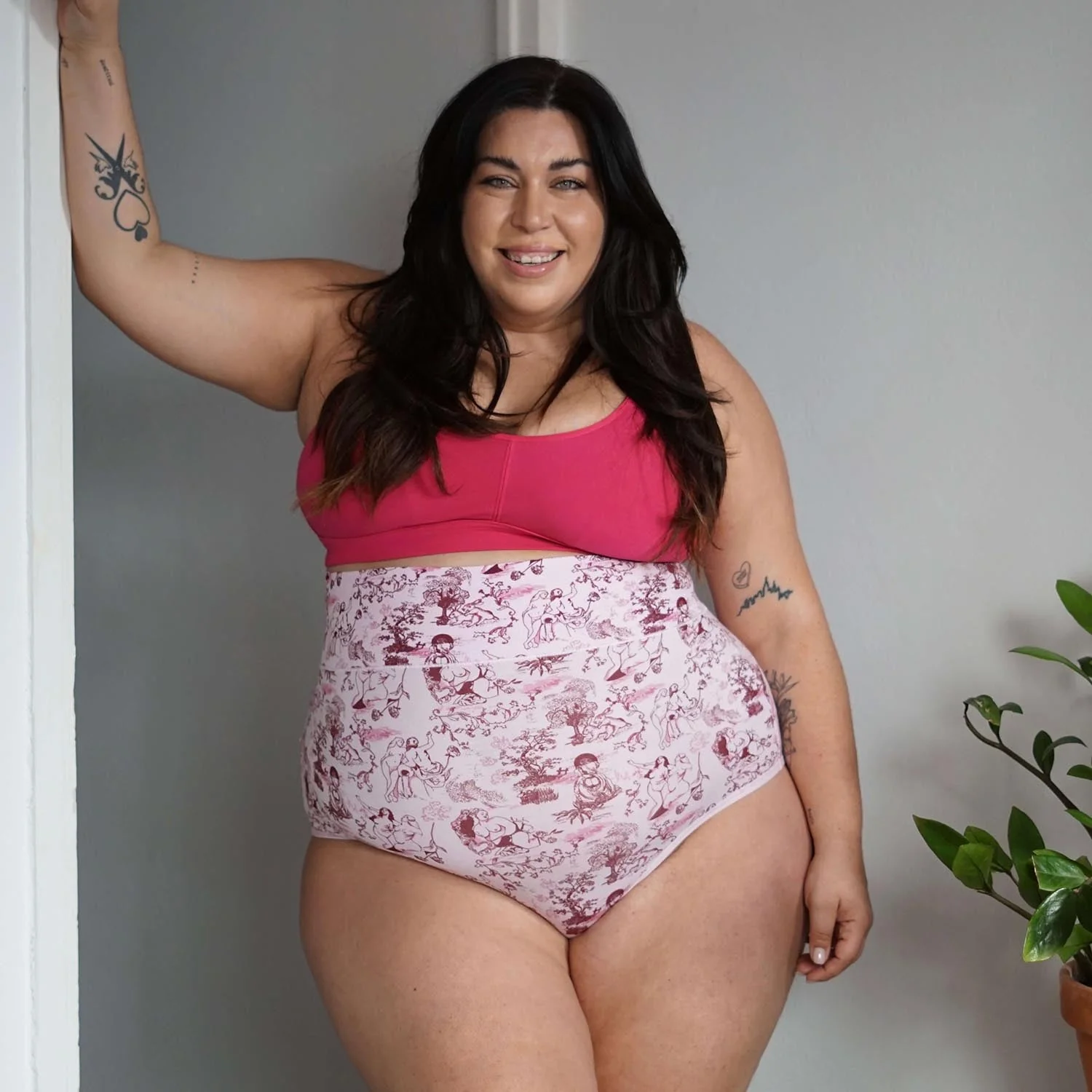 Organic Cotton Super High Waist Knickers - Passion au Jardin - L'Amour Rose - Zenithce