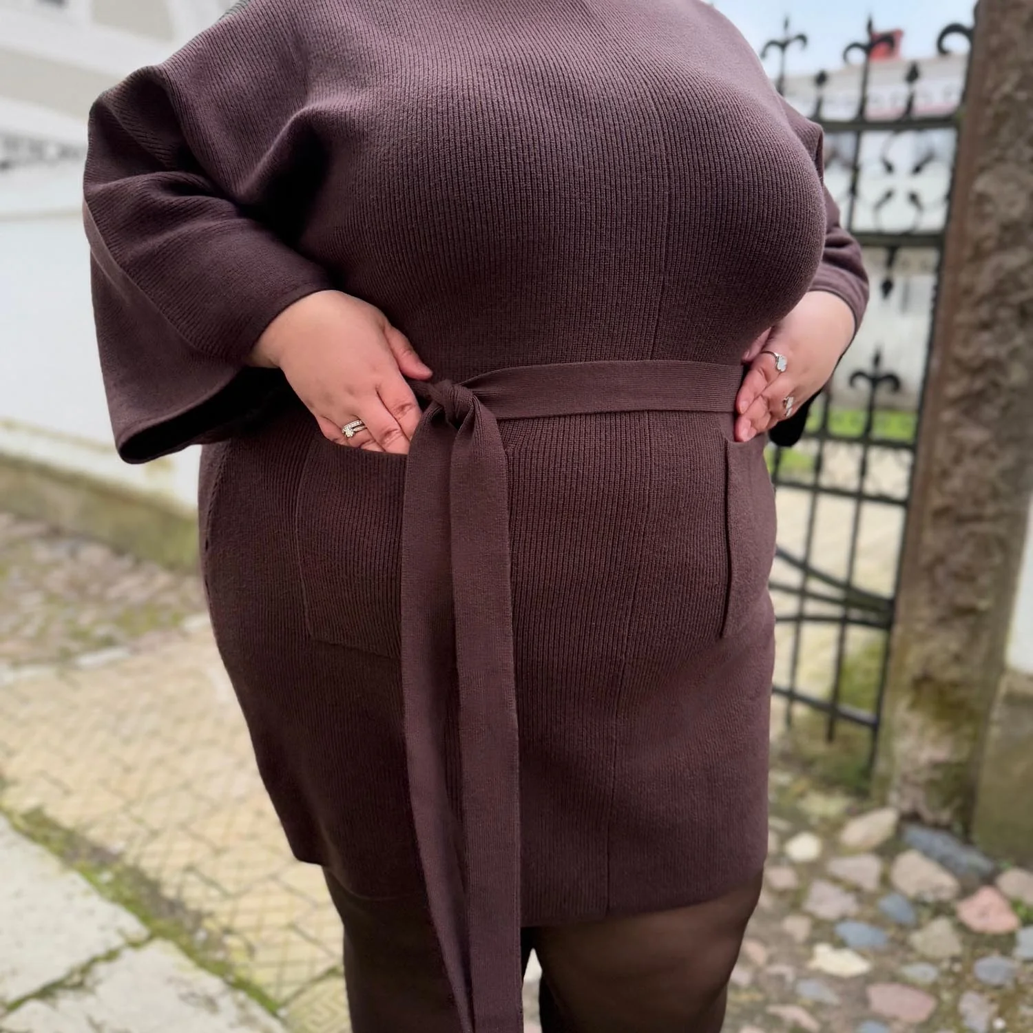 Mini Knitted Cocoon Dress - Hot Chocolate - Zenithce