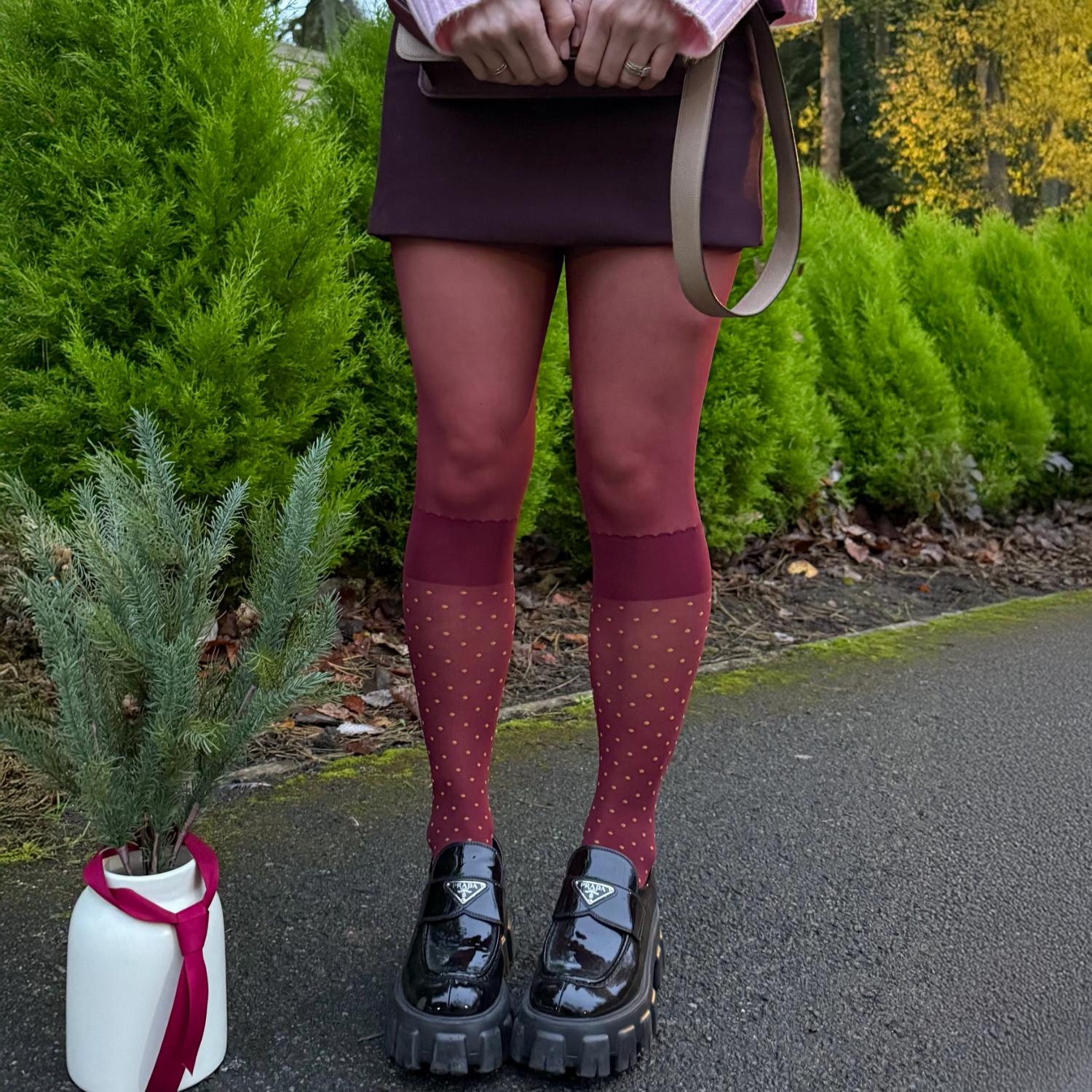 Seoul Chic Faux Sock Tights - Burgundy - Zenithce