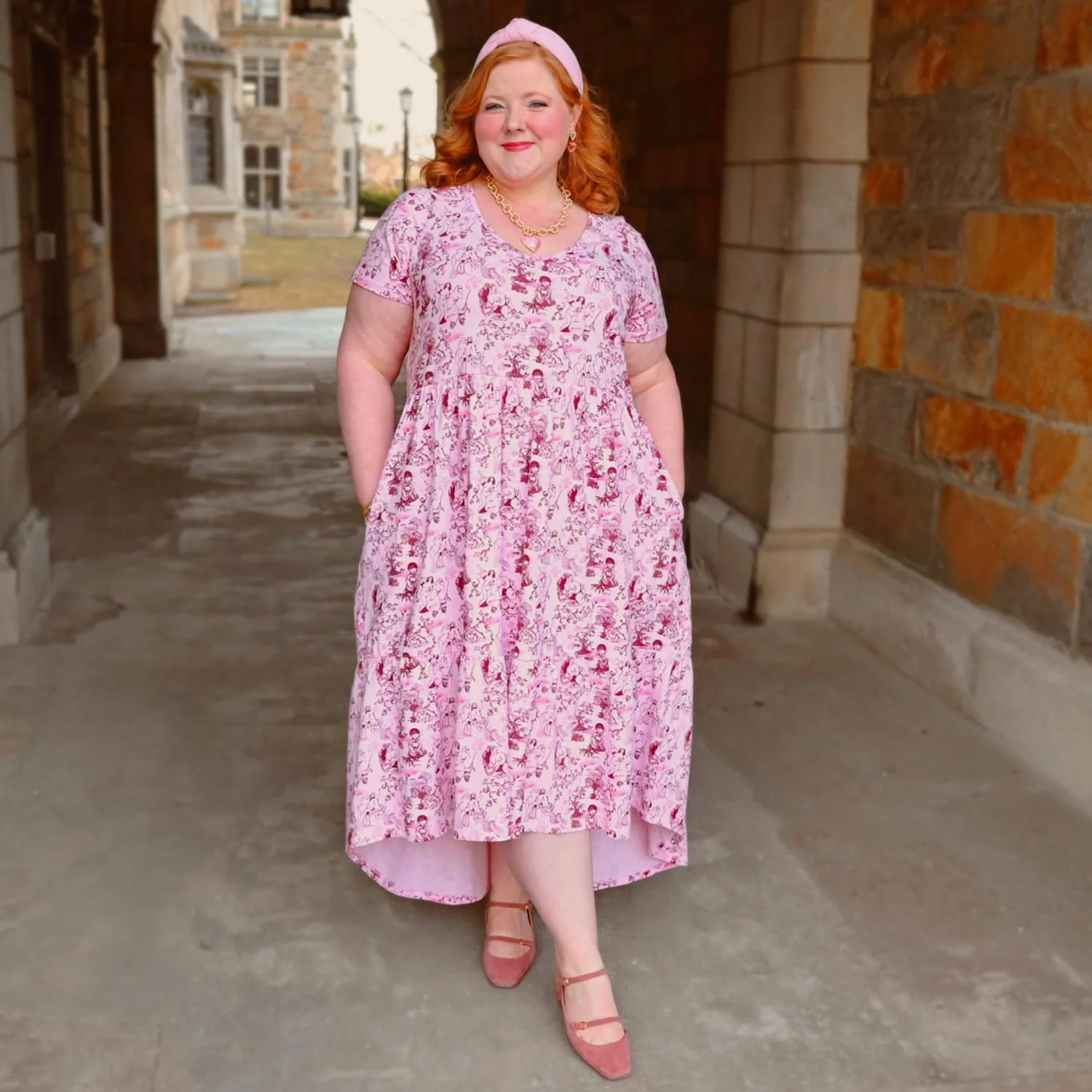 T-Shirt Tiered Dress - Passion au Jardin - L'Amour Rose - Zenithce