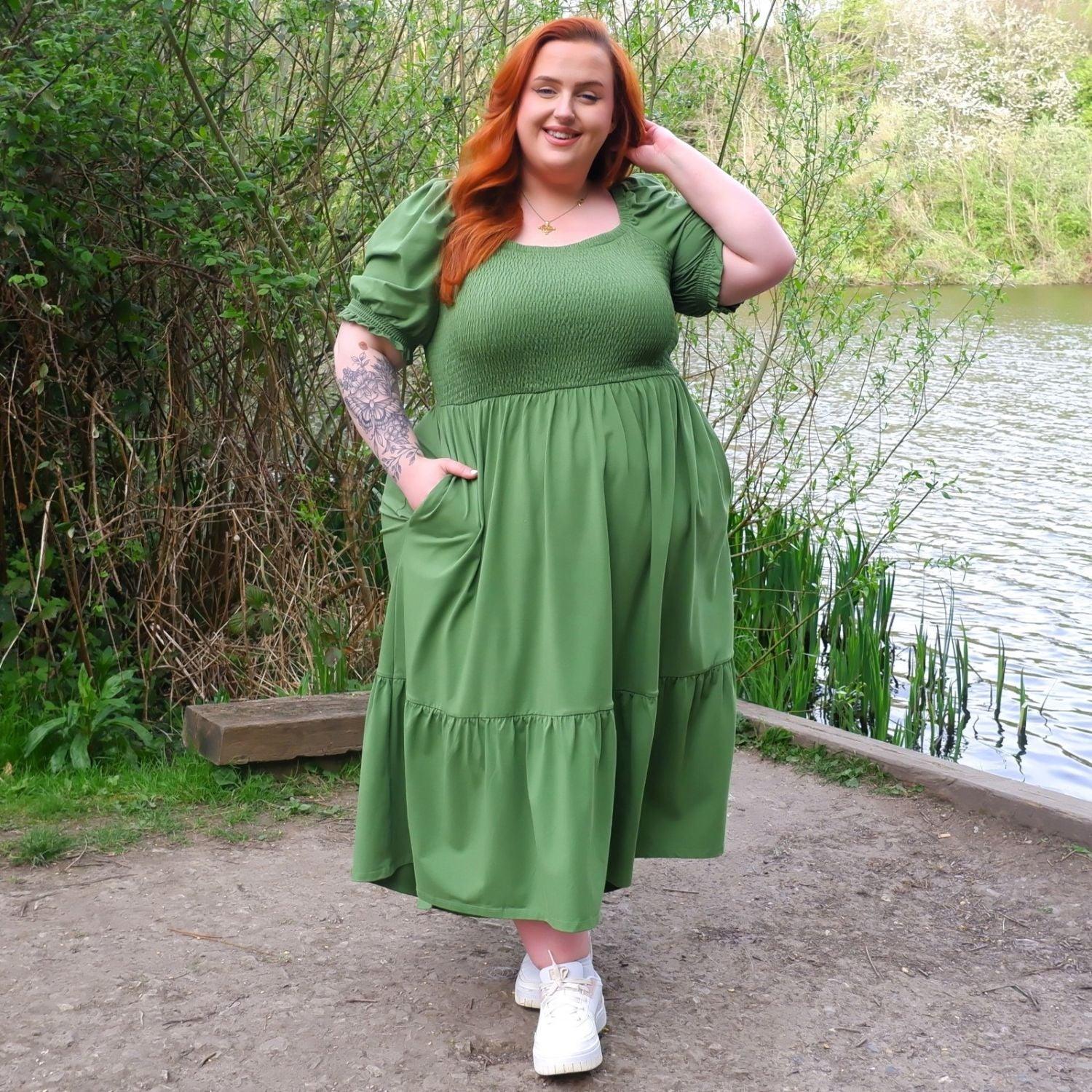 Shirred Midi Dress - Meadow - Zenithce