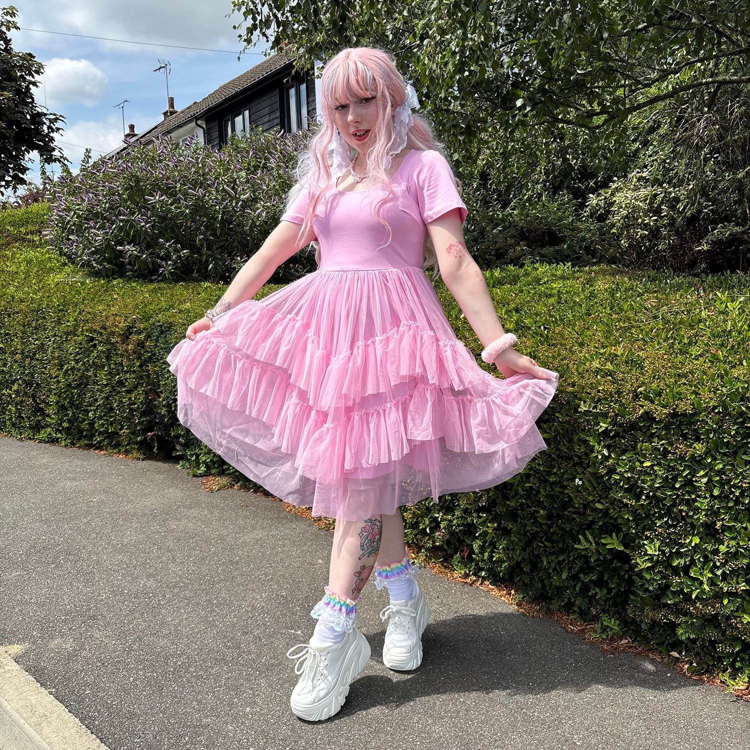 Tee Mesh Dress - Pink Frosting - Zenithce