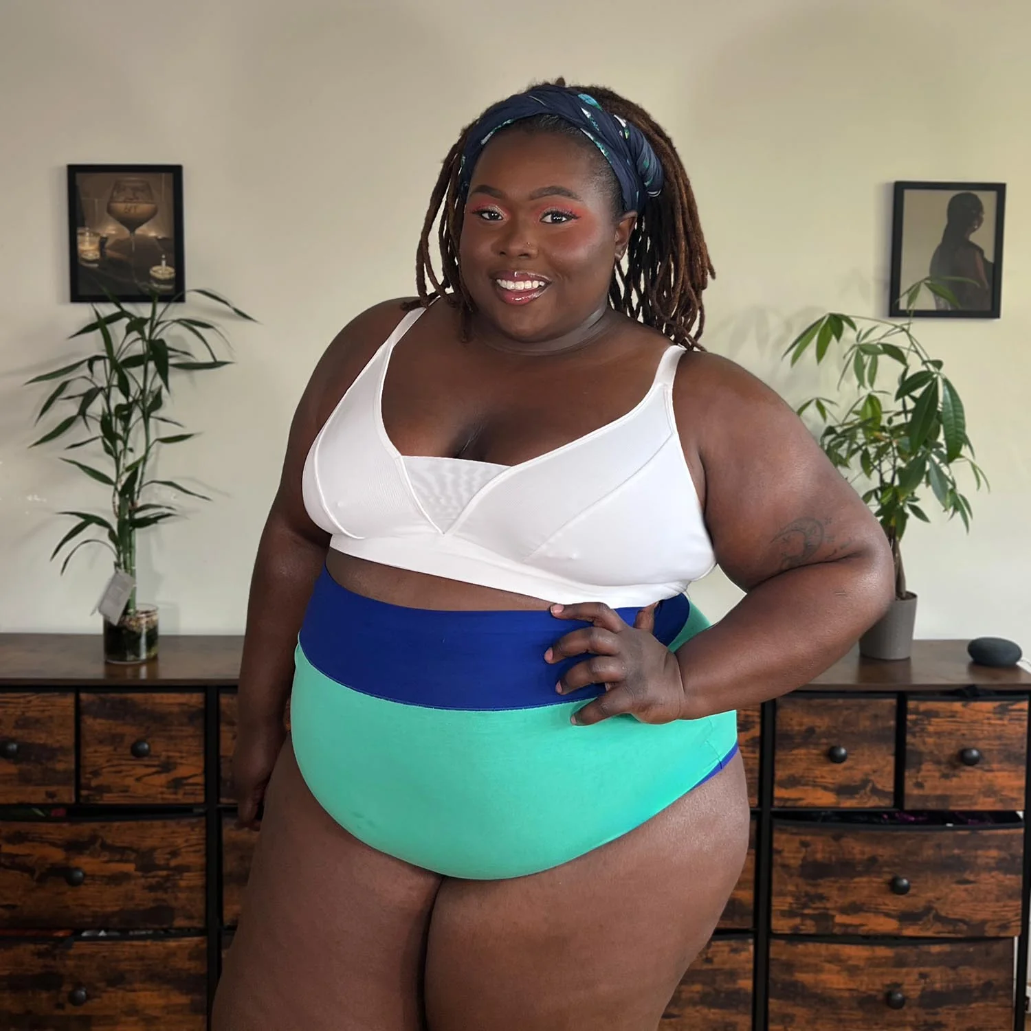 Organic Cotton Super High Waist Duo Knickers - Mint & Arabesque - Zenithce