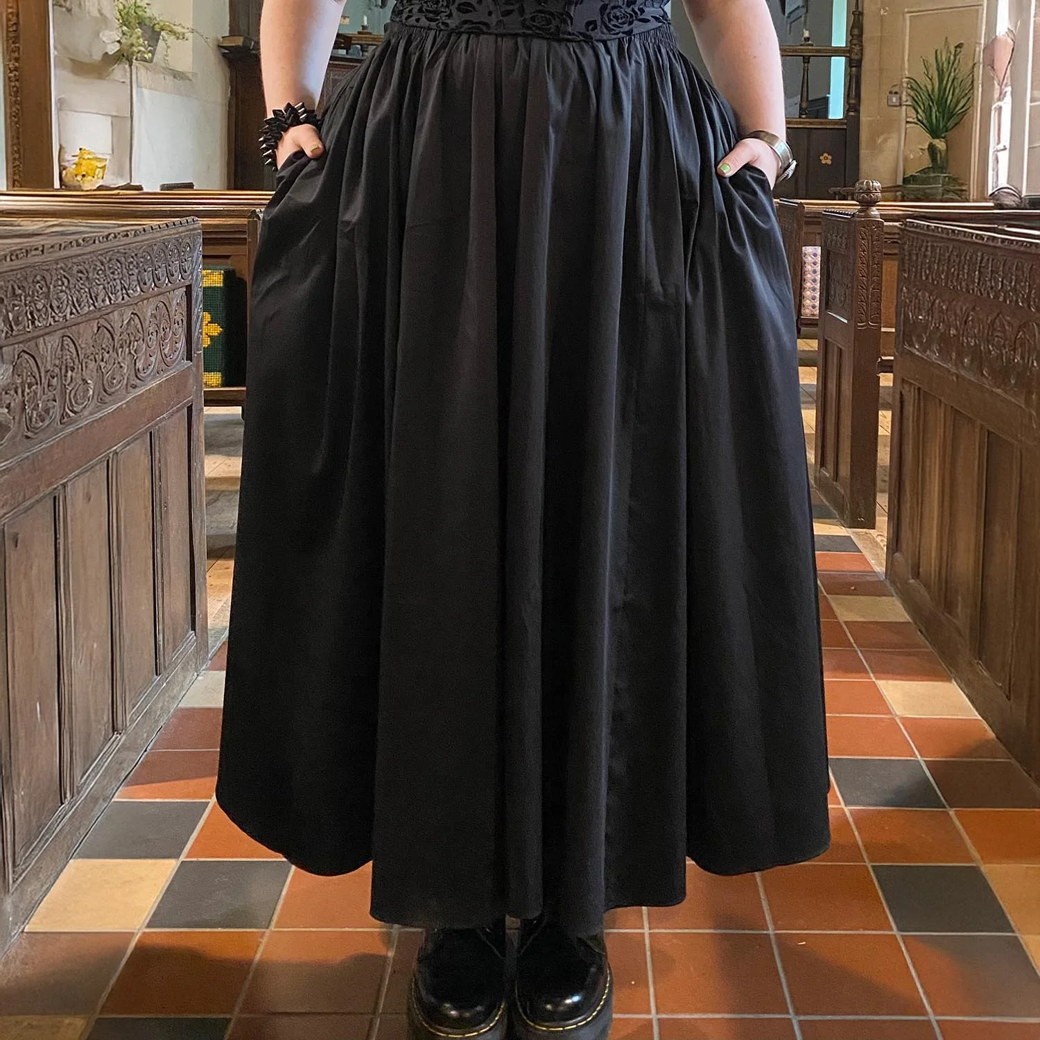 Midaxi Poplin Skirt - Black - Zenithce