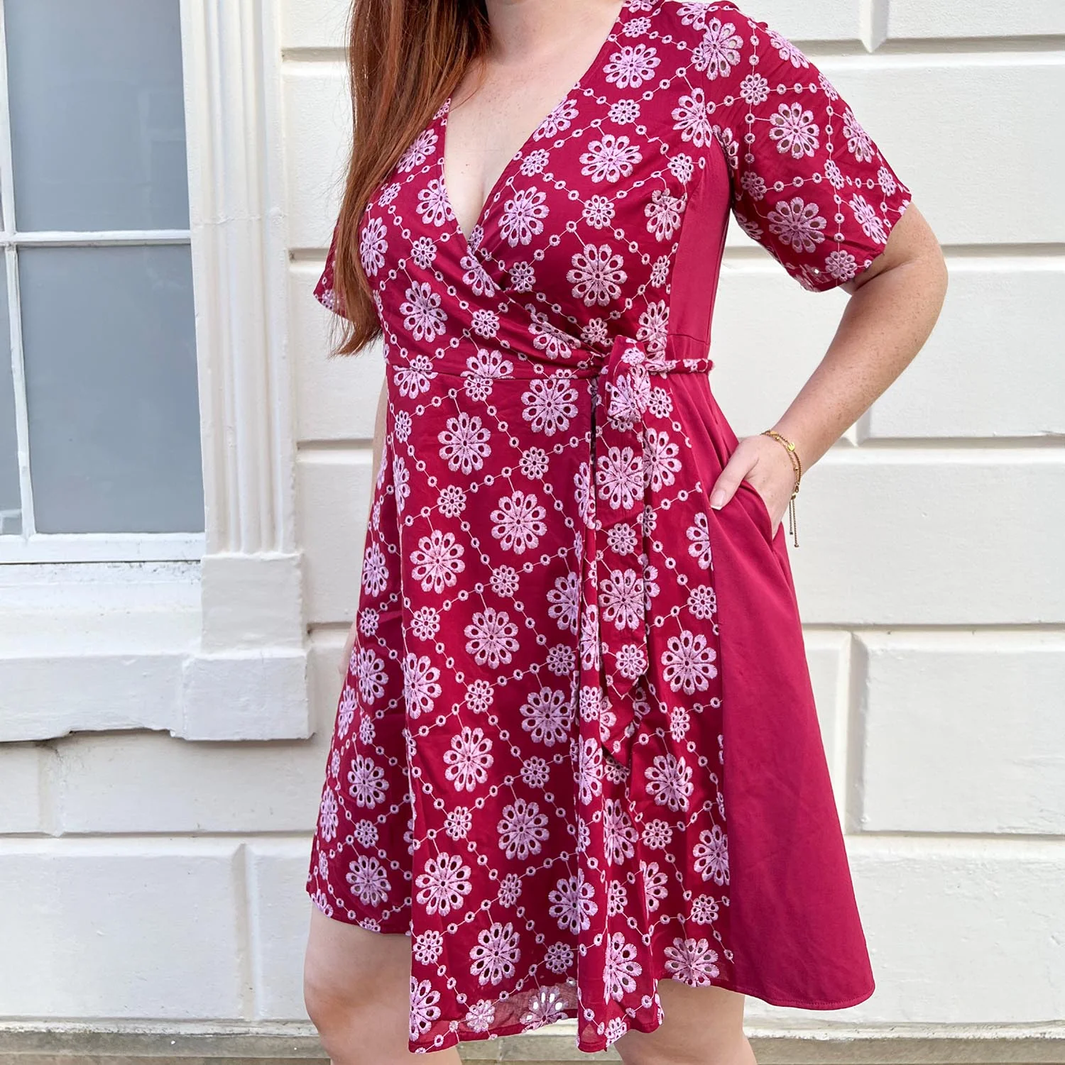 Broderie Anglaise Wrap Dress - Blood Red - Zenithce