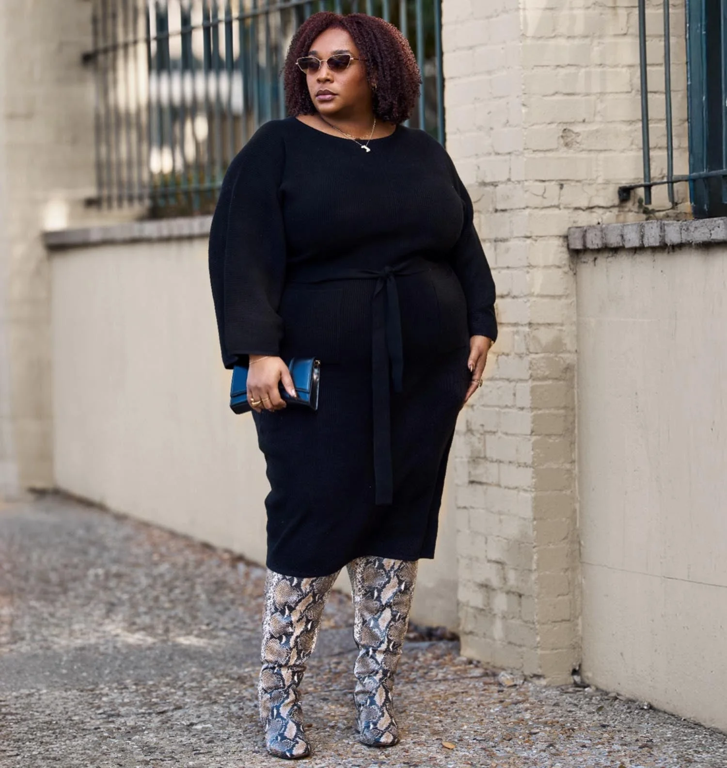 Midi Knitted Cocoon Dress - Black - Zenithce