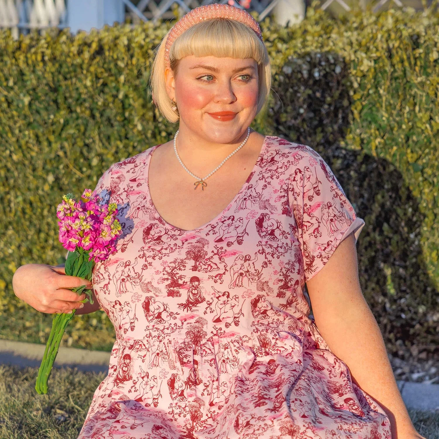 T-Shirt Tiered Dress - Passion au Jardin - L'Amour Rose - Zenithce