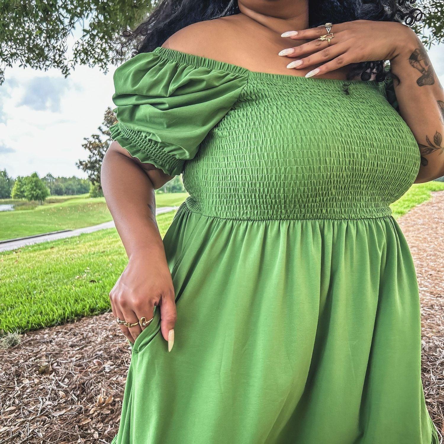 Shirred Midi Dress - Meadow - Zenithce