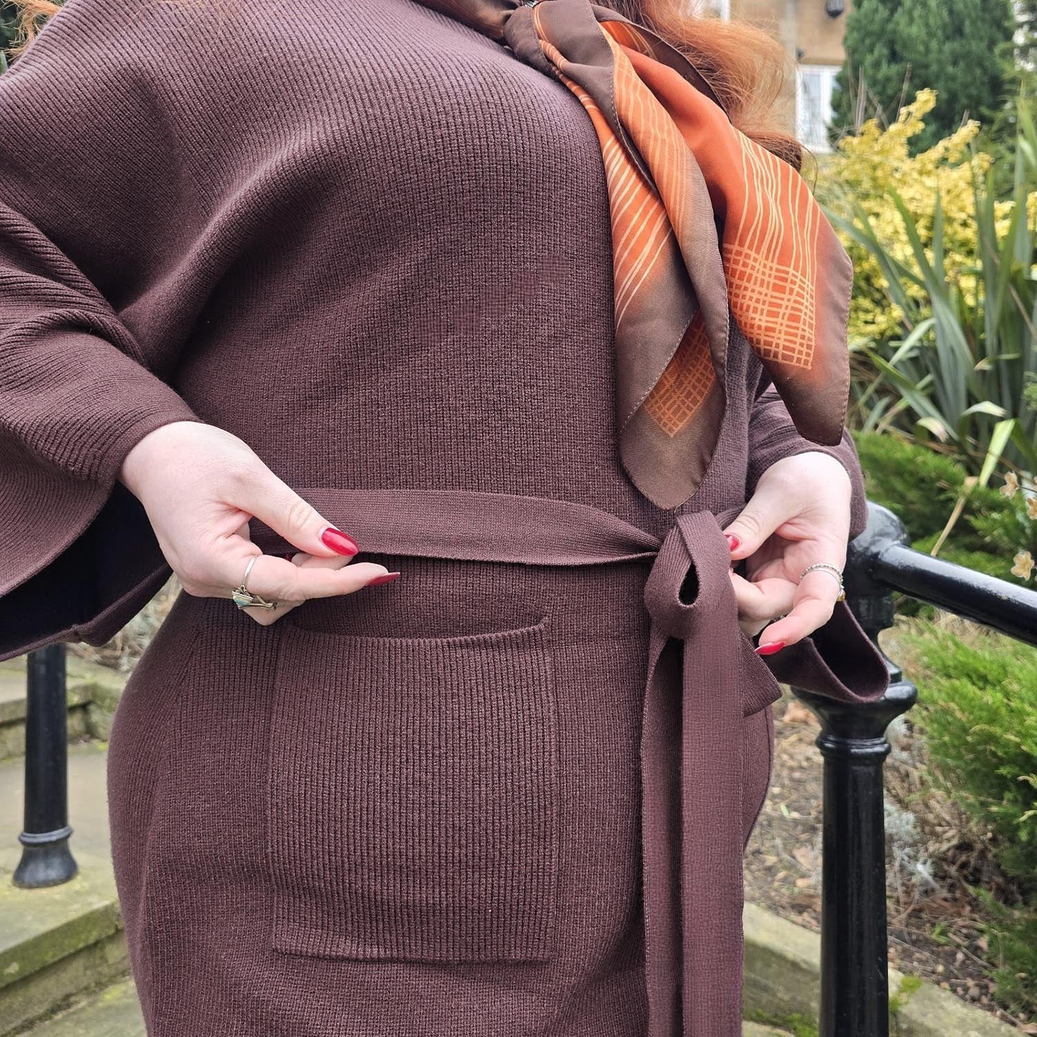 Midi Knitted Cocoon Dress - Hot Chocolate - Zenithce