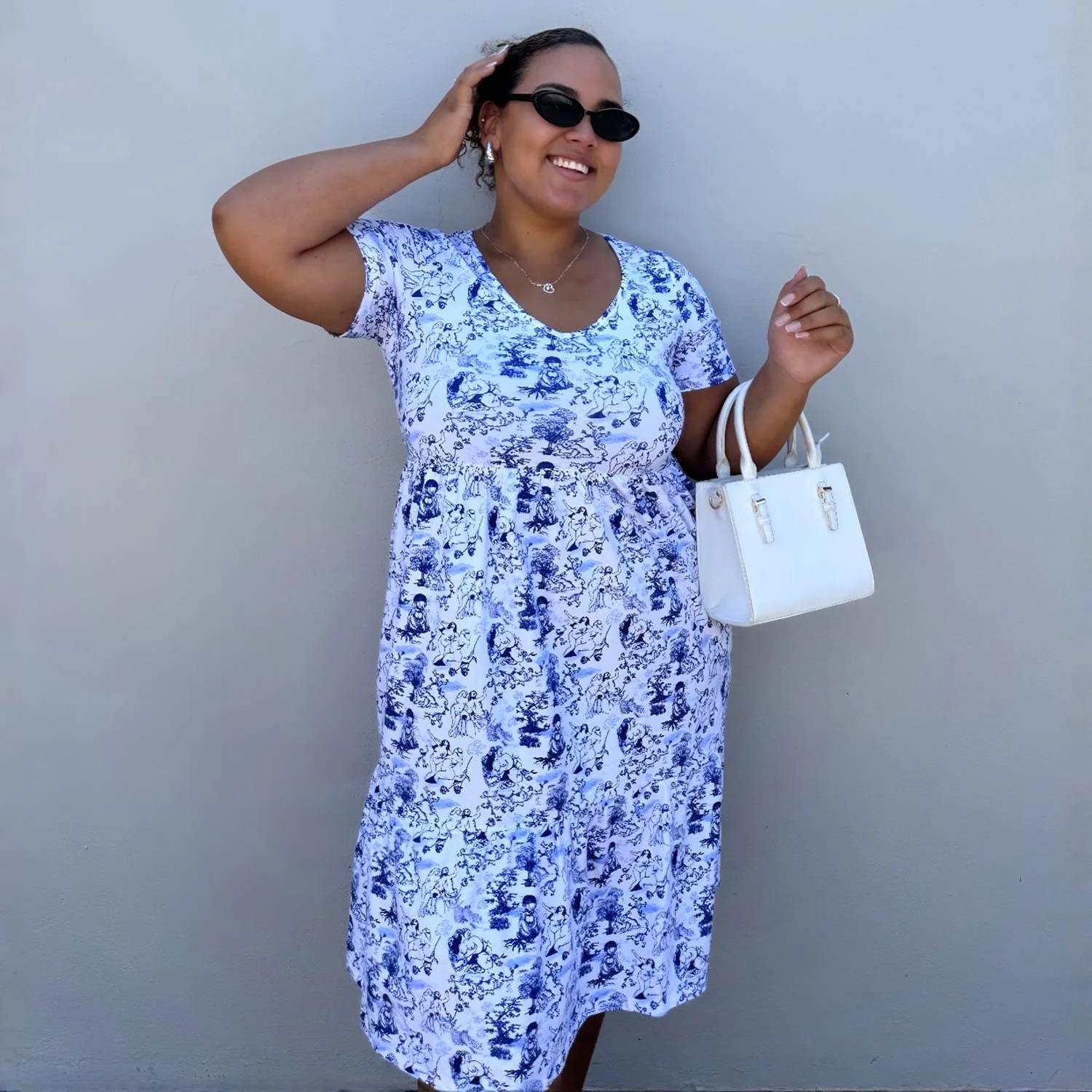 T-Shirt Tiered Dress - Passion au Jardin - L'Amour Bleu - Zenithce