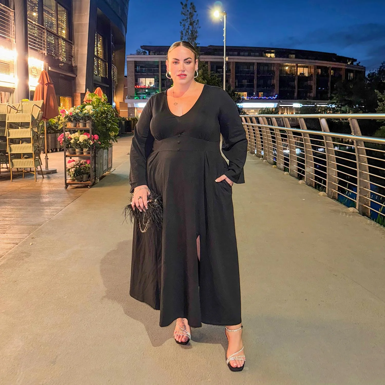 Midaxi Bell Sleeve Dress - Black - Zenithce