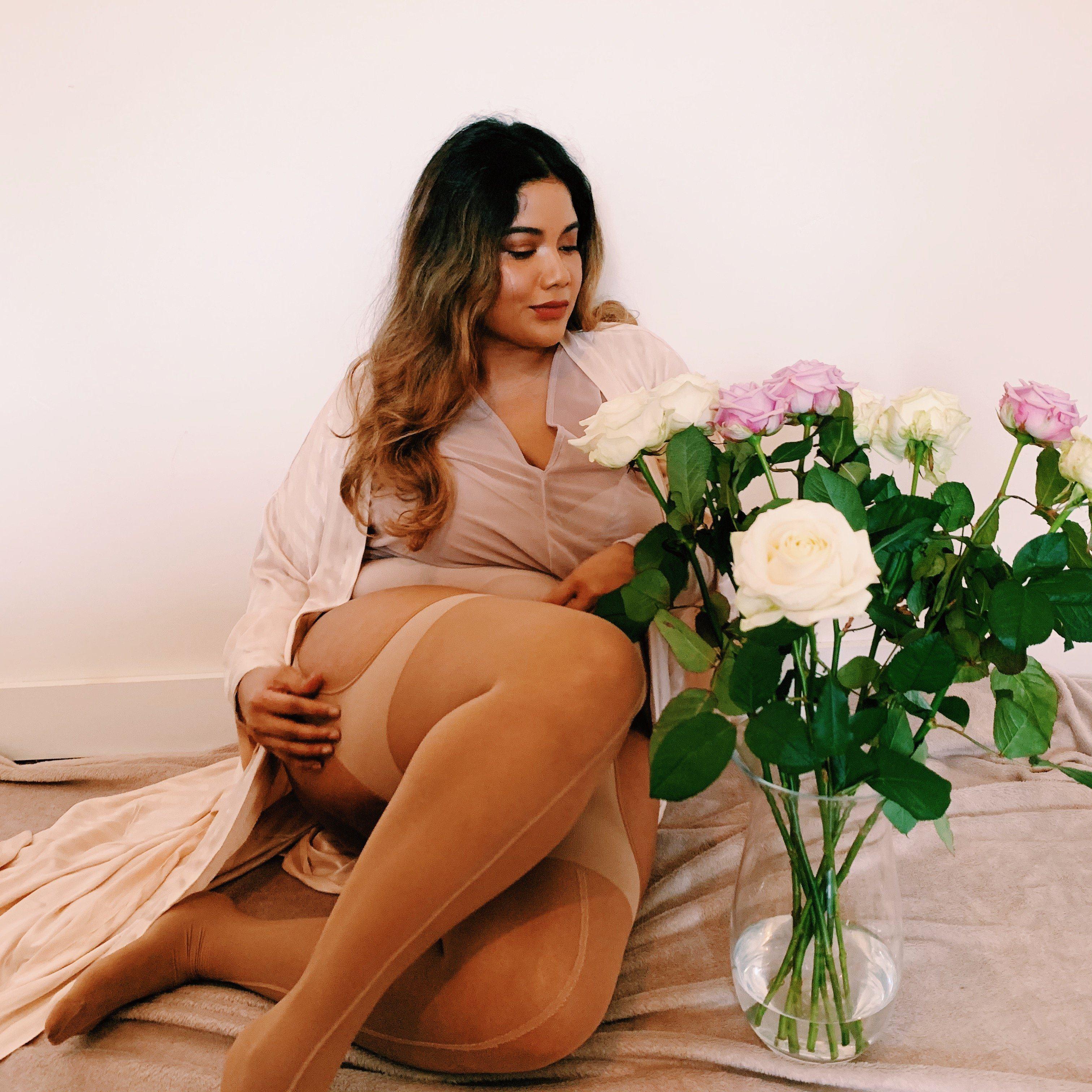 Burlesque Sheer Mock Garters - Caramel Latte - Zenithce