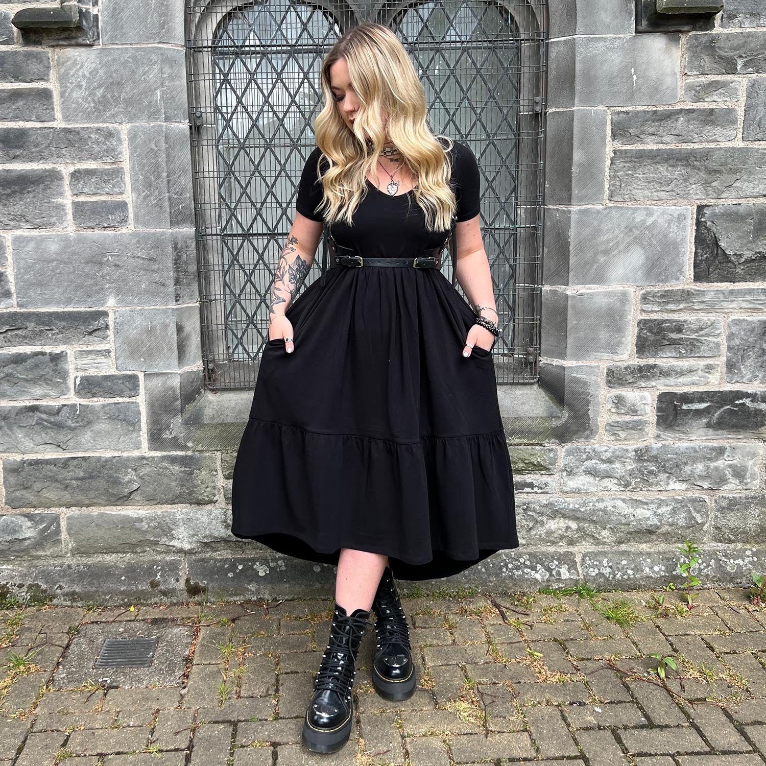 Tiered Midi Dress - Black - Zenithce
