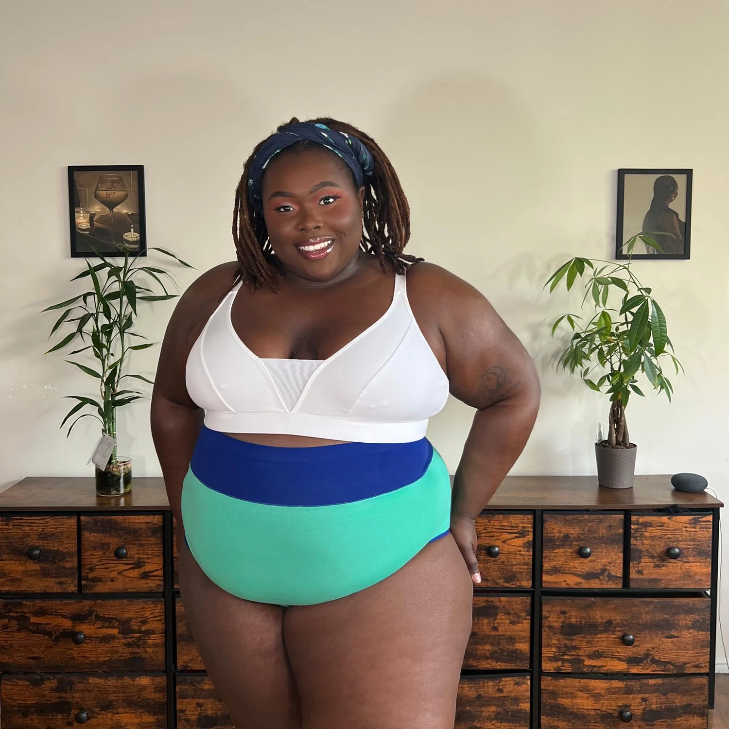 Organic Cotton Super High Waist Duo Knickers - Mint & Arabesque - Zenithce