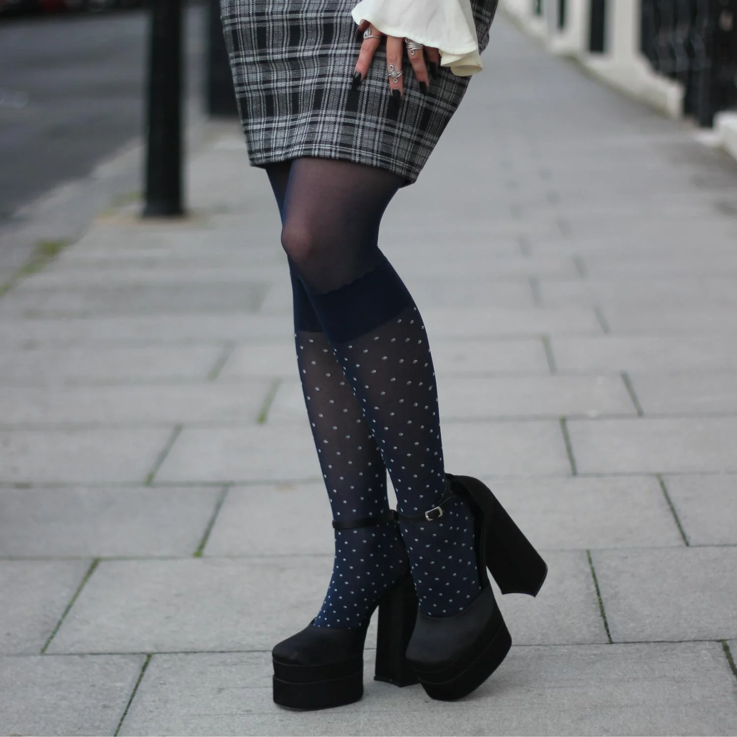 Seoul Chic Faux Sock Tights - Navy - Zenithce
