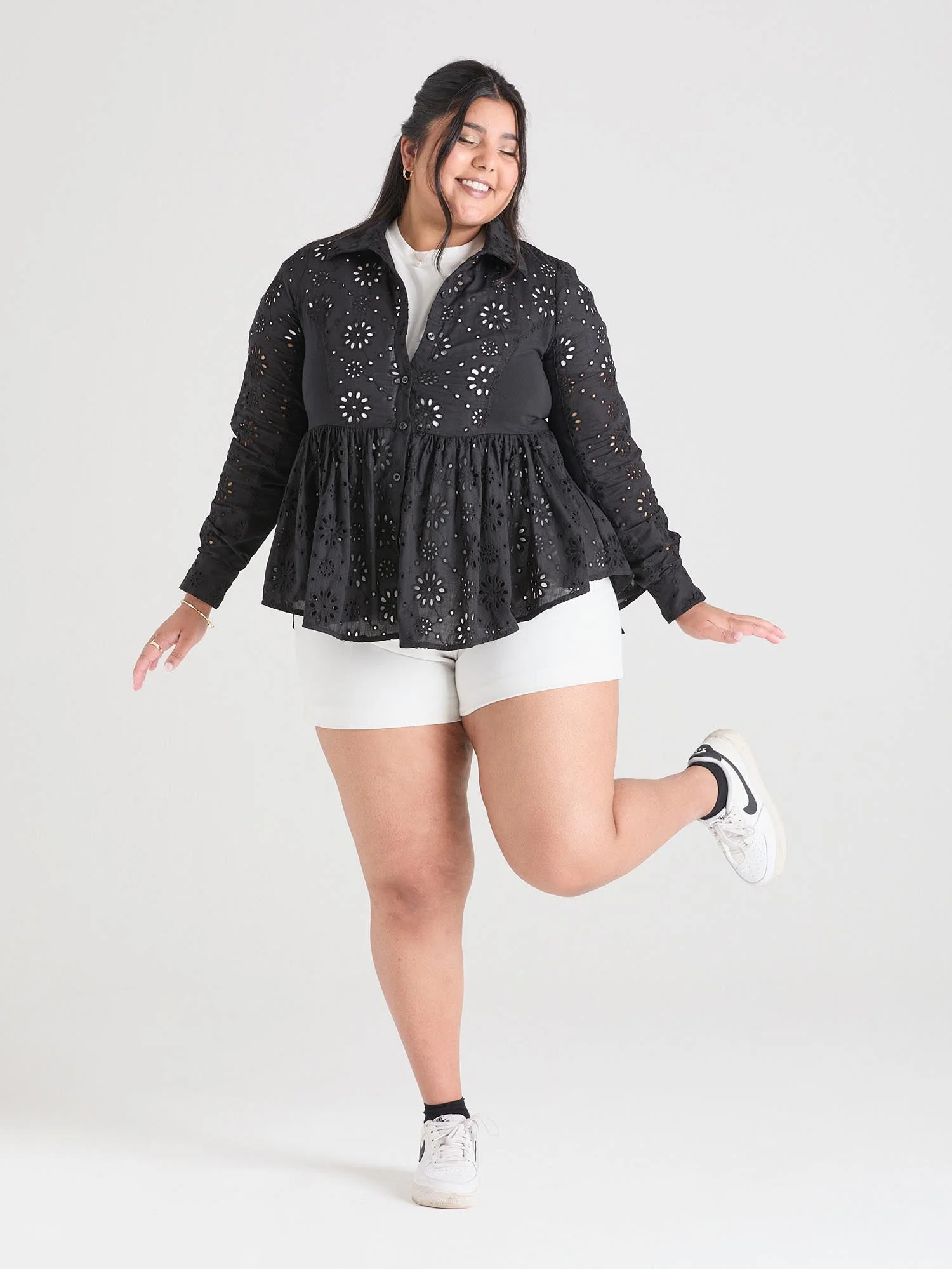 Broderie Anglaise Shirt - Black - Zenithce