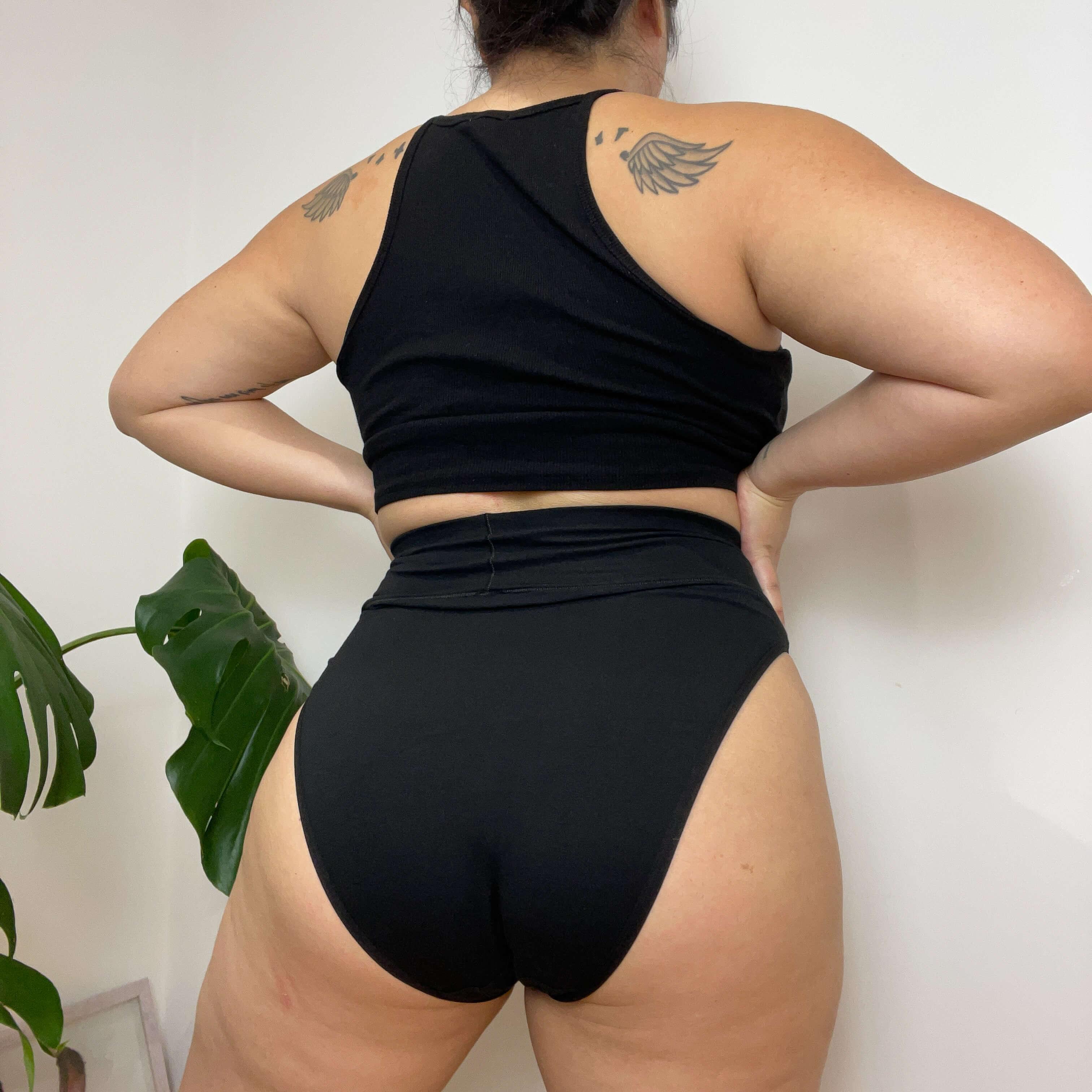 Organic Cotton Super High Leg Knickers - Black - Zenithce