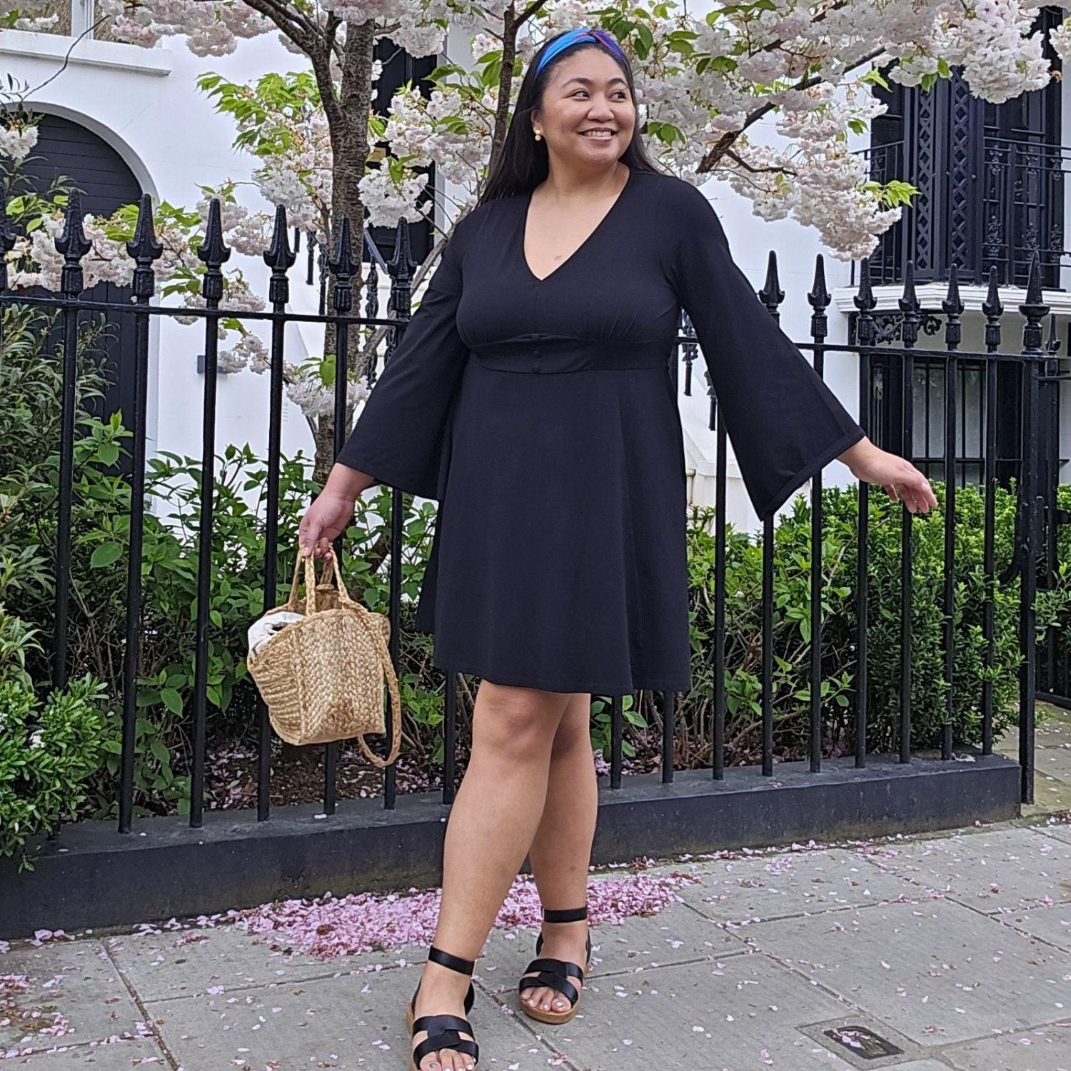 Bell Sleeve Mini Dress - Black - Zenithce