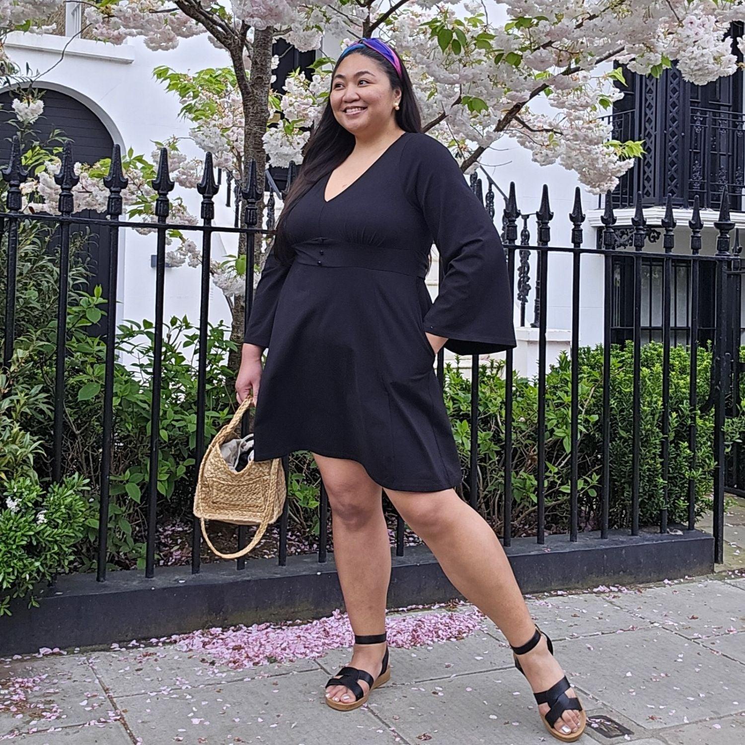 Bell Sleeve Mini Dress - Black - Zenithce