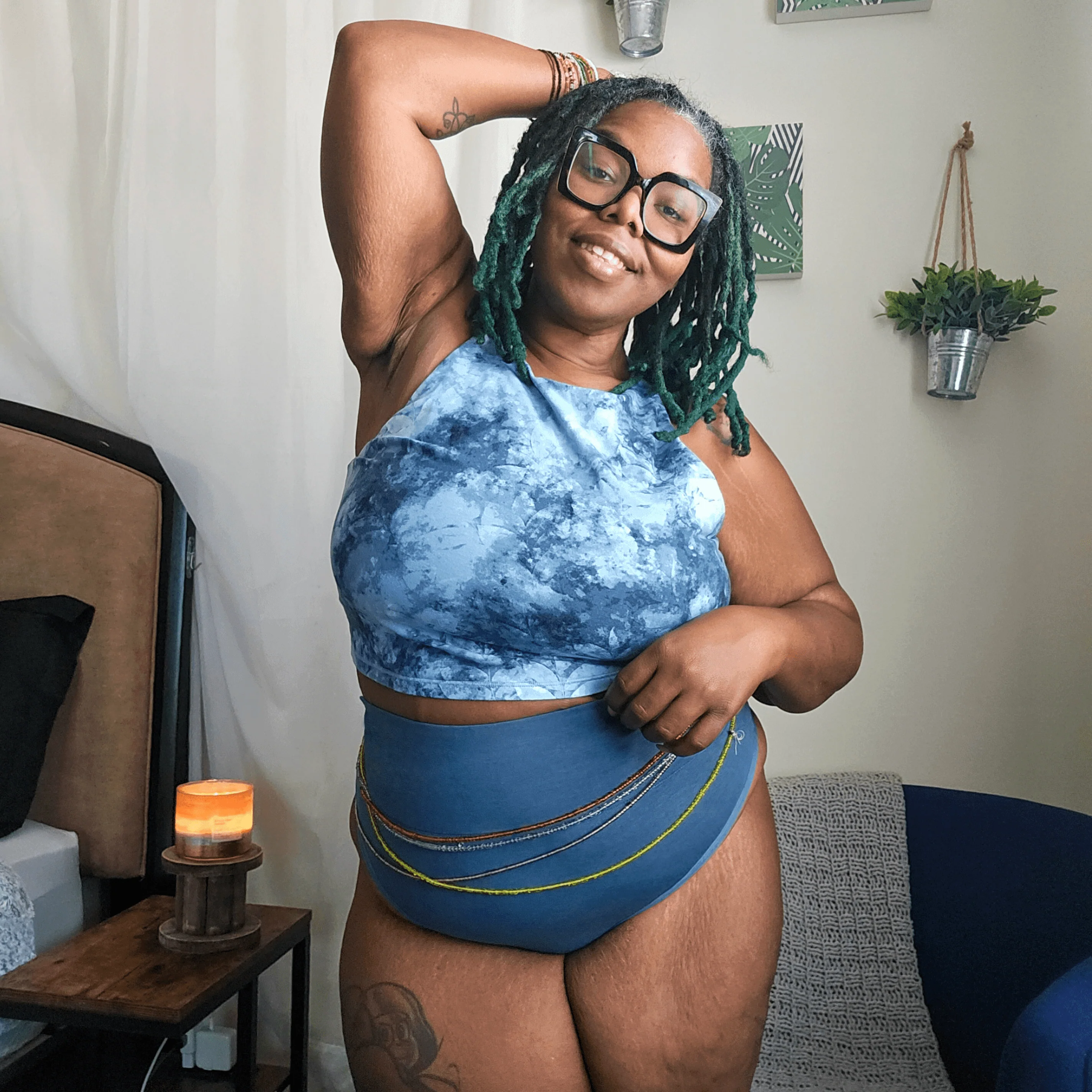 Organic Cotton Cheeky High Leg Knickers -  Denim - Zenithce