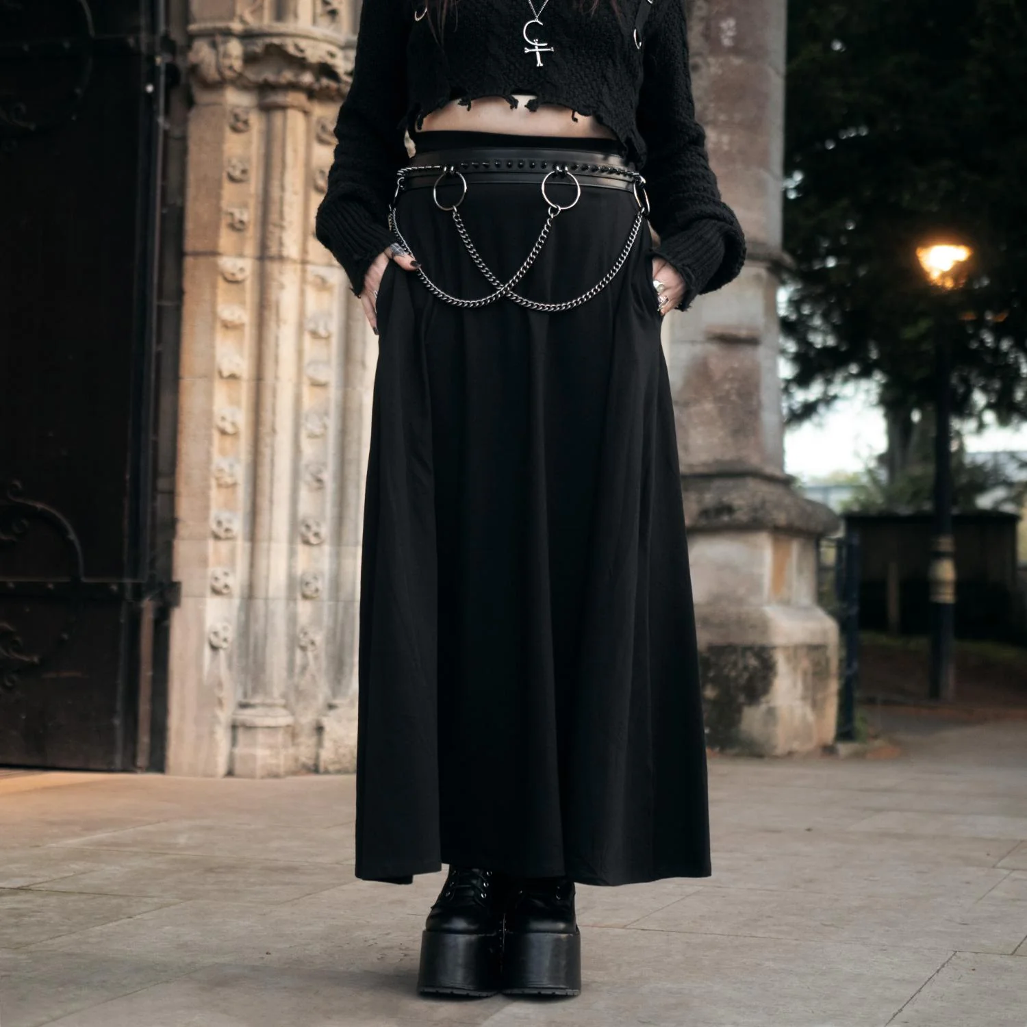 Jersey A-Line Maxi Skirt - Black - Zenithce