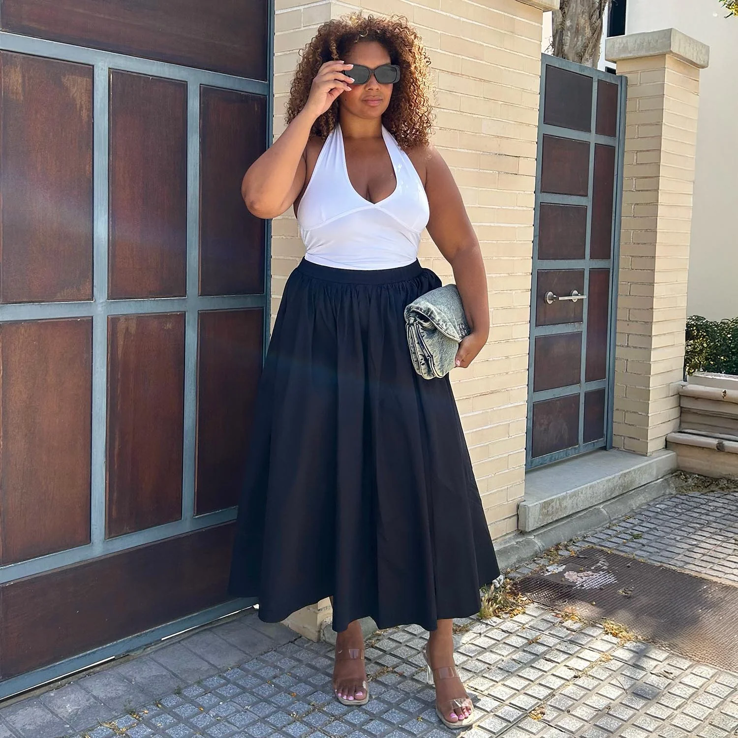 Midaxi Poplin Skirt - Black - Zenithce