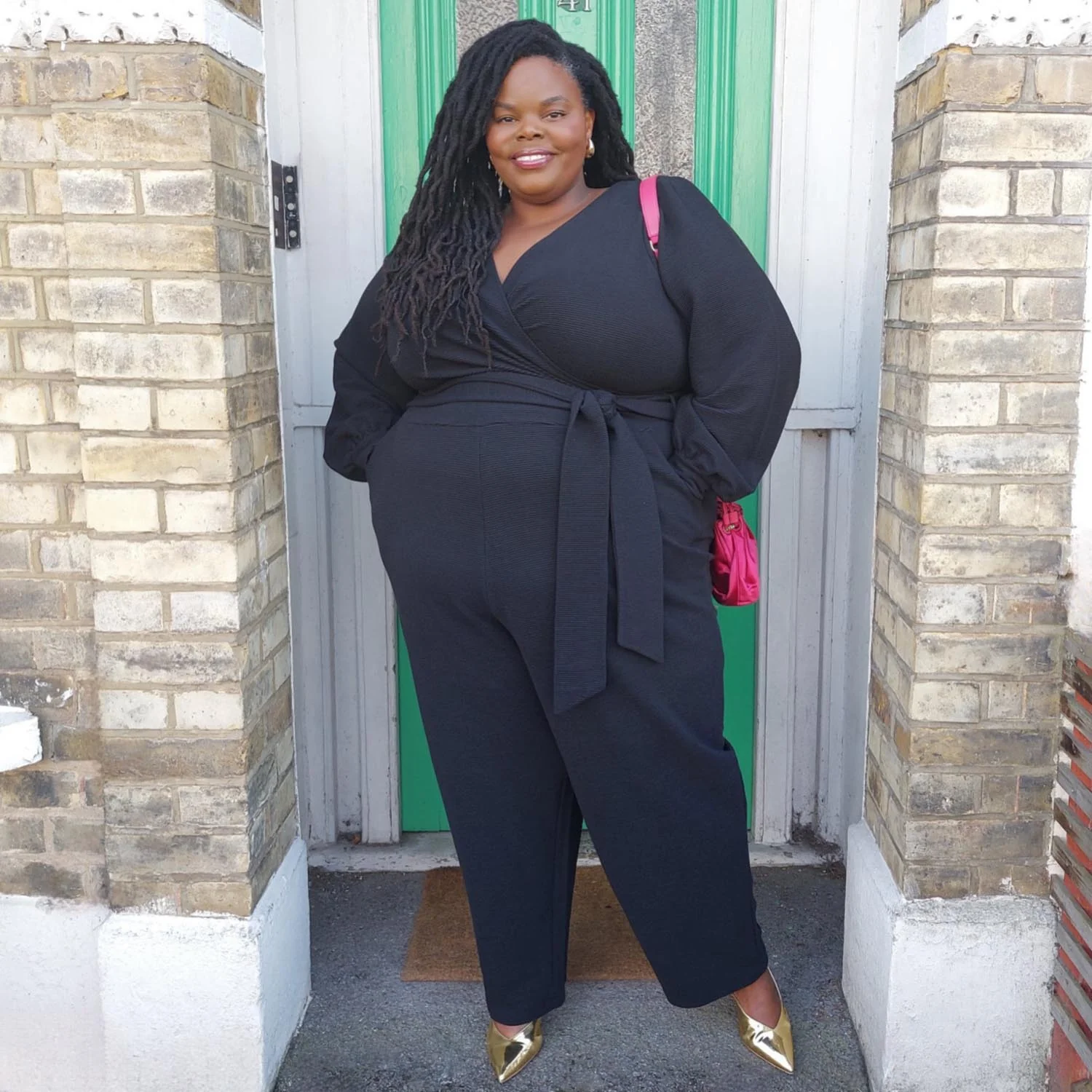 Ottoman Long Sleeve Wrap Jumpsuit - Black - Zenithce