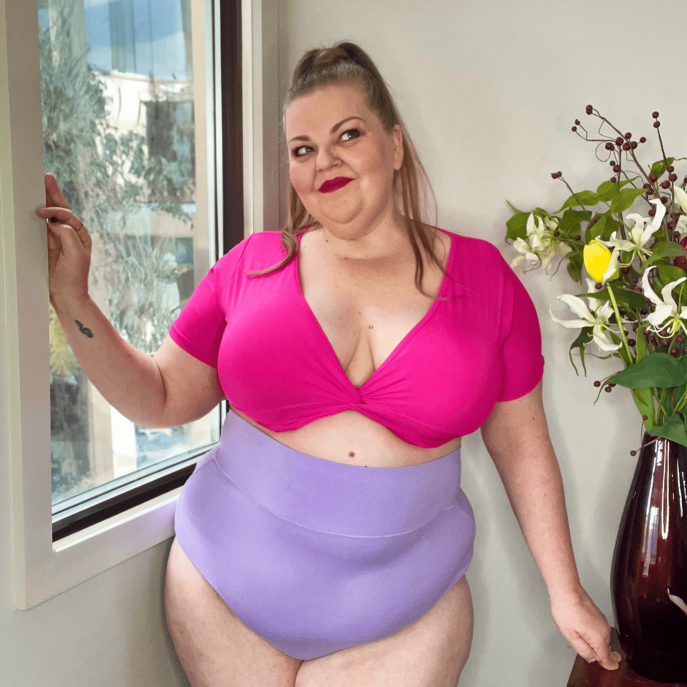 Organic Cotton Super High Waist Knickers - Cassis de Violet - Zenithce