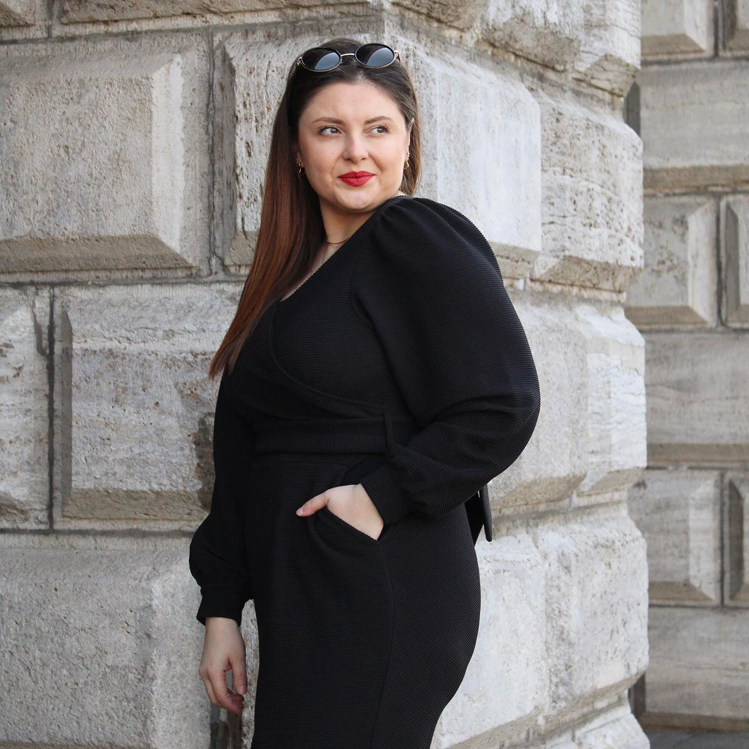 Ottoman Long Sleeve Wrap Jumpsuit - Black - Zenithce