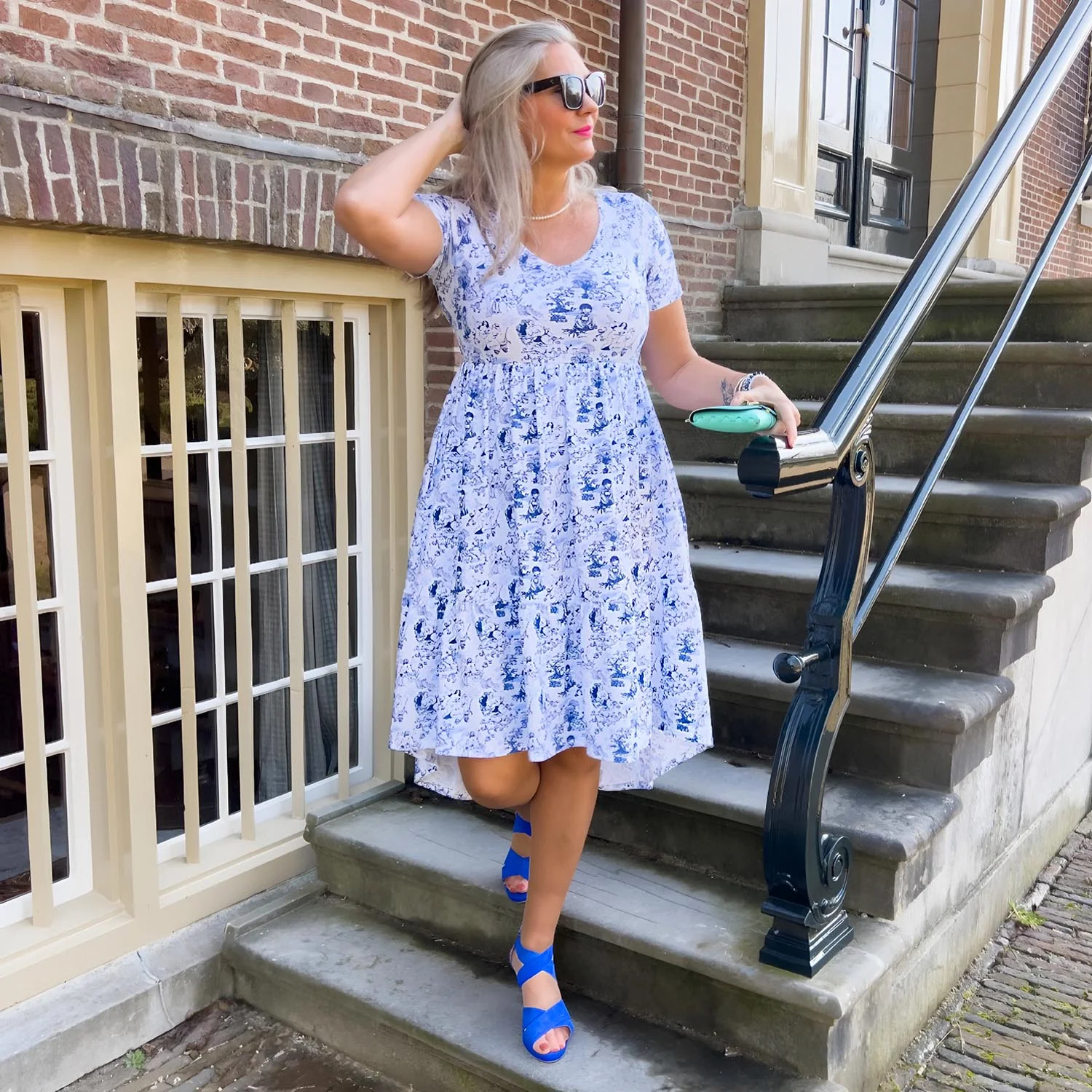 T-Shirt Tiered Dress - Passion au Jardin - L'Amour Bleu - Zenithce