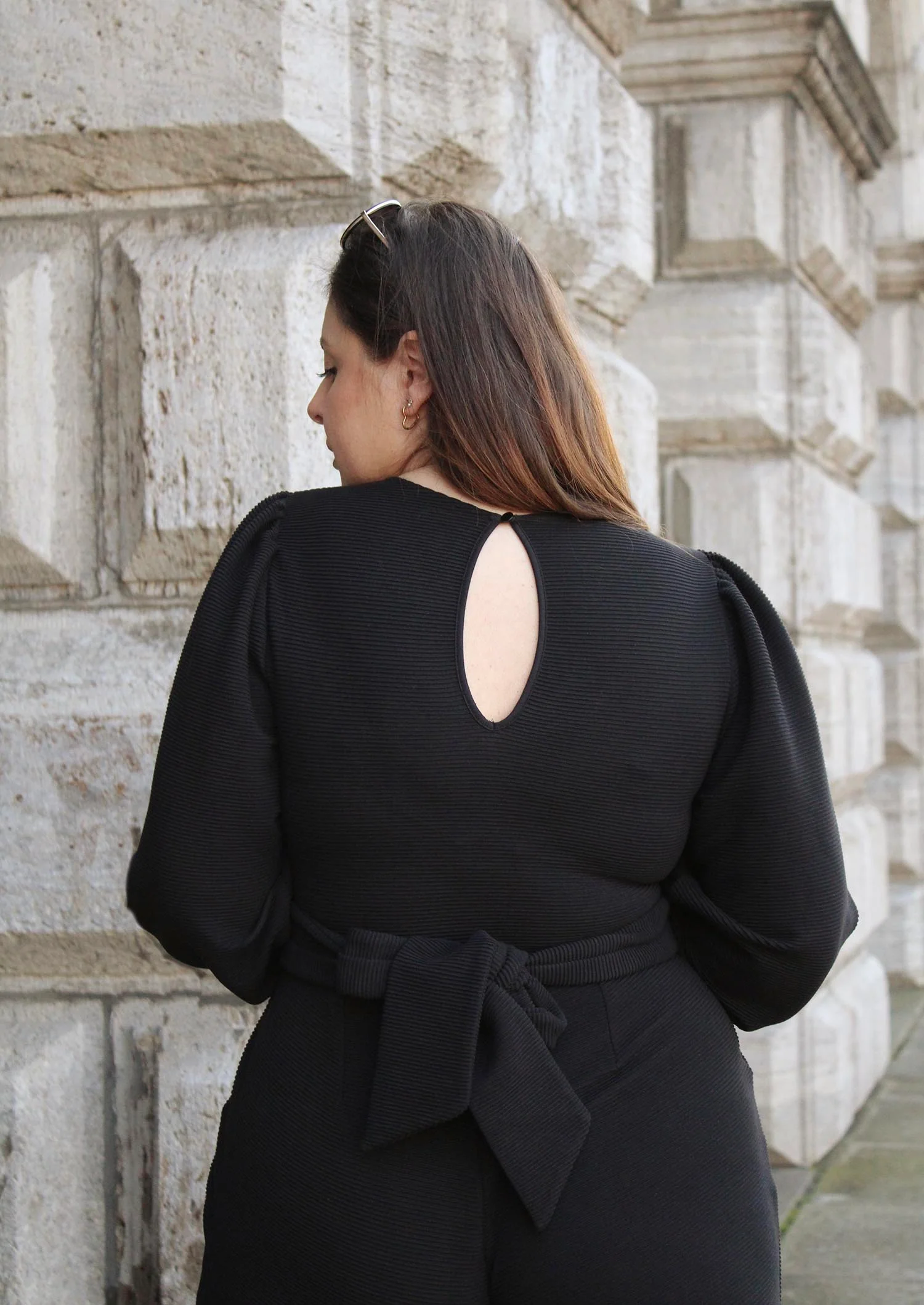 Ottoman Long Sleeve Wrap Jumpsuit - Black - Zenithce