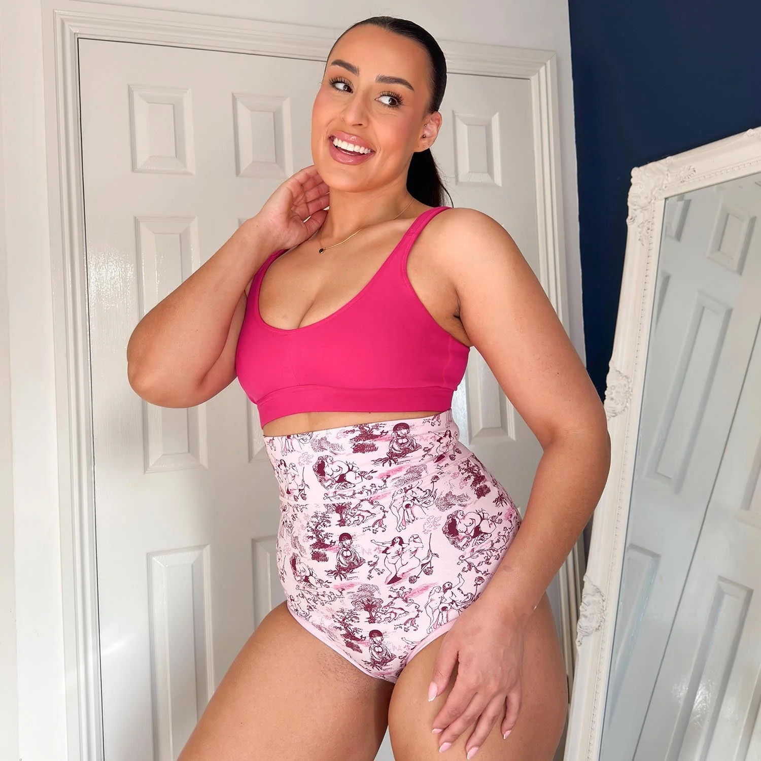 Organic Cotton Super High Waist Knickers - Passion au Jardin - L'Amour Rose - Zenithce